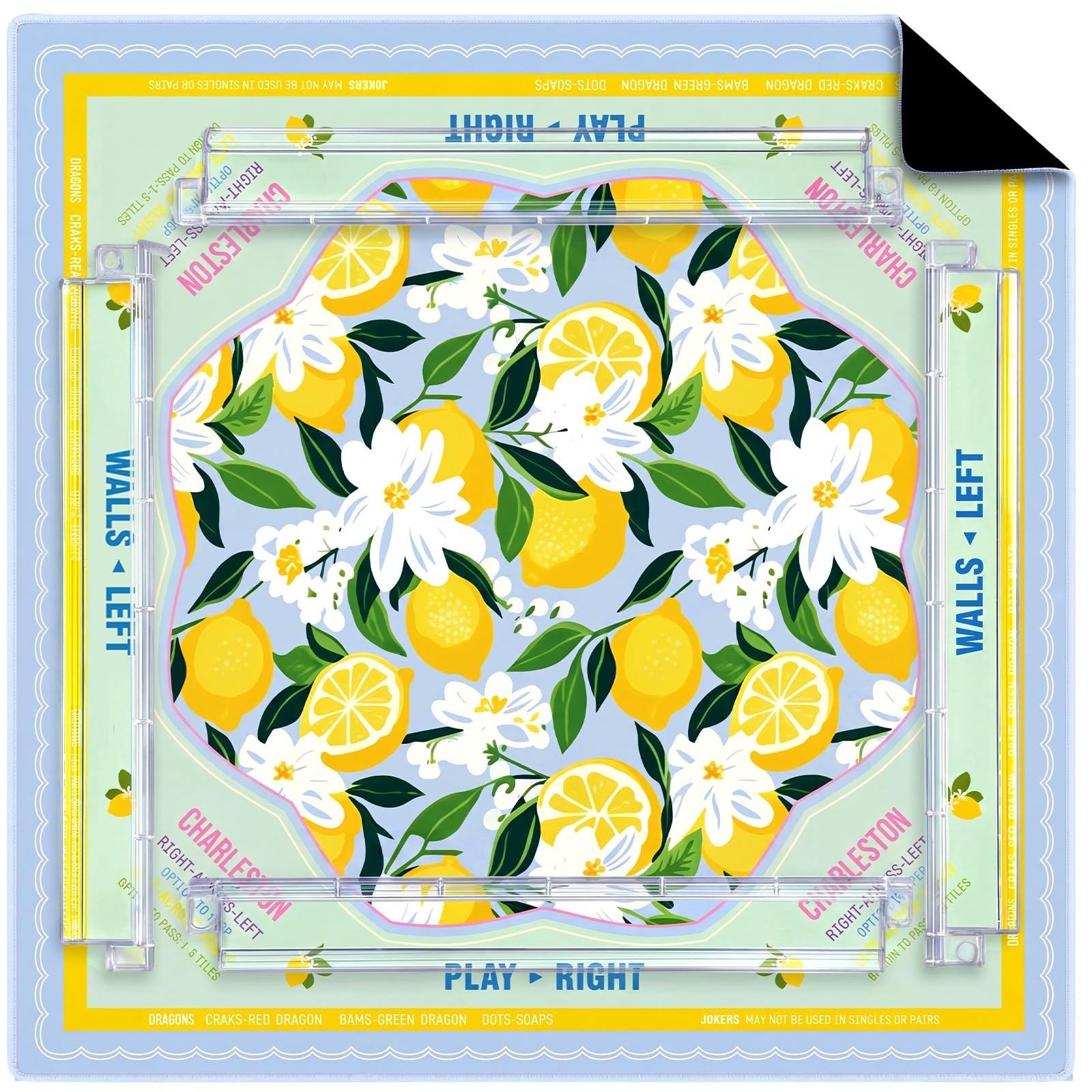 LaRandom Yellow Lemon American Mahjong Mat with Rules and 4 Racks with Pusher...