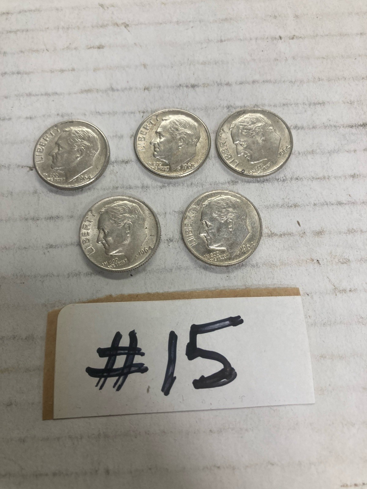 Roosevelt Silver Dimes Lot OF 5 -90% Silver U.S.Coins  All 5 are 64D #15