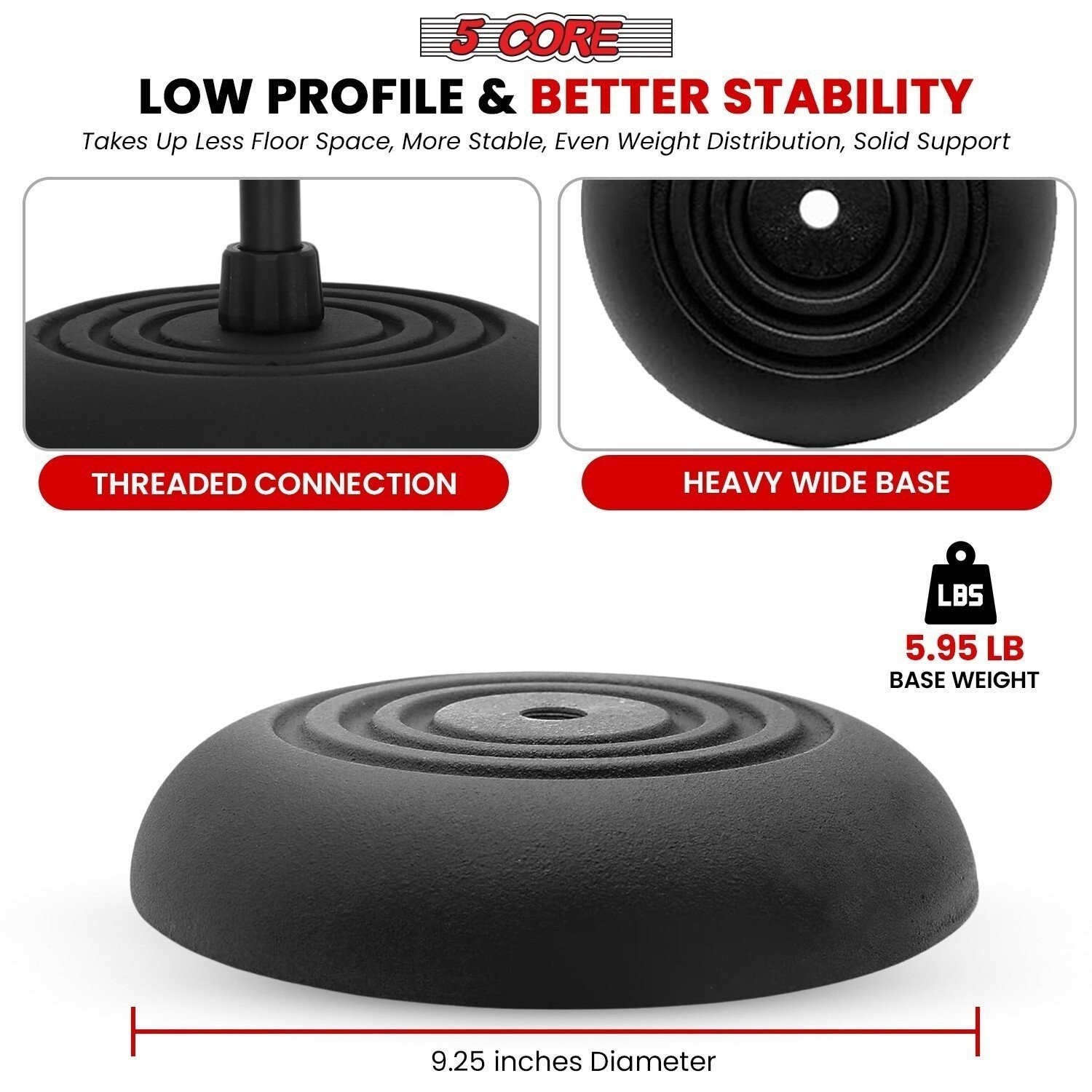 5Core Mic Stand Floor Adjustable Round Base Universal Metal Microphone Stands 2x