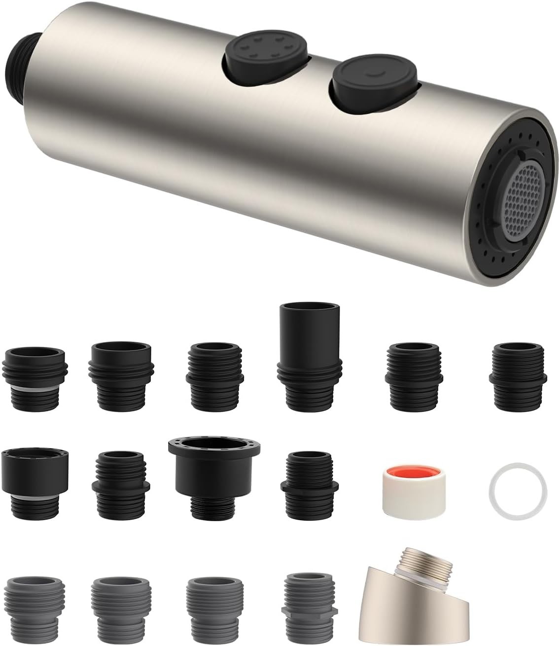 Metal Pull Down Kitchen Faucet Head Replacement with 15 Adapters Brushed Nickel