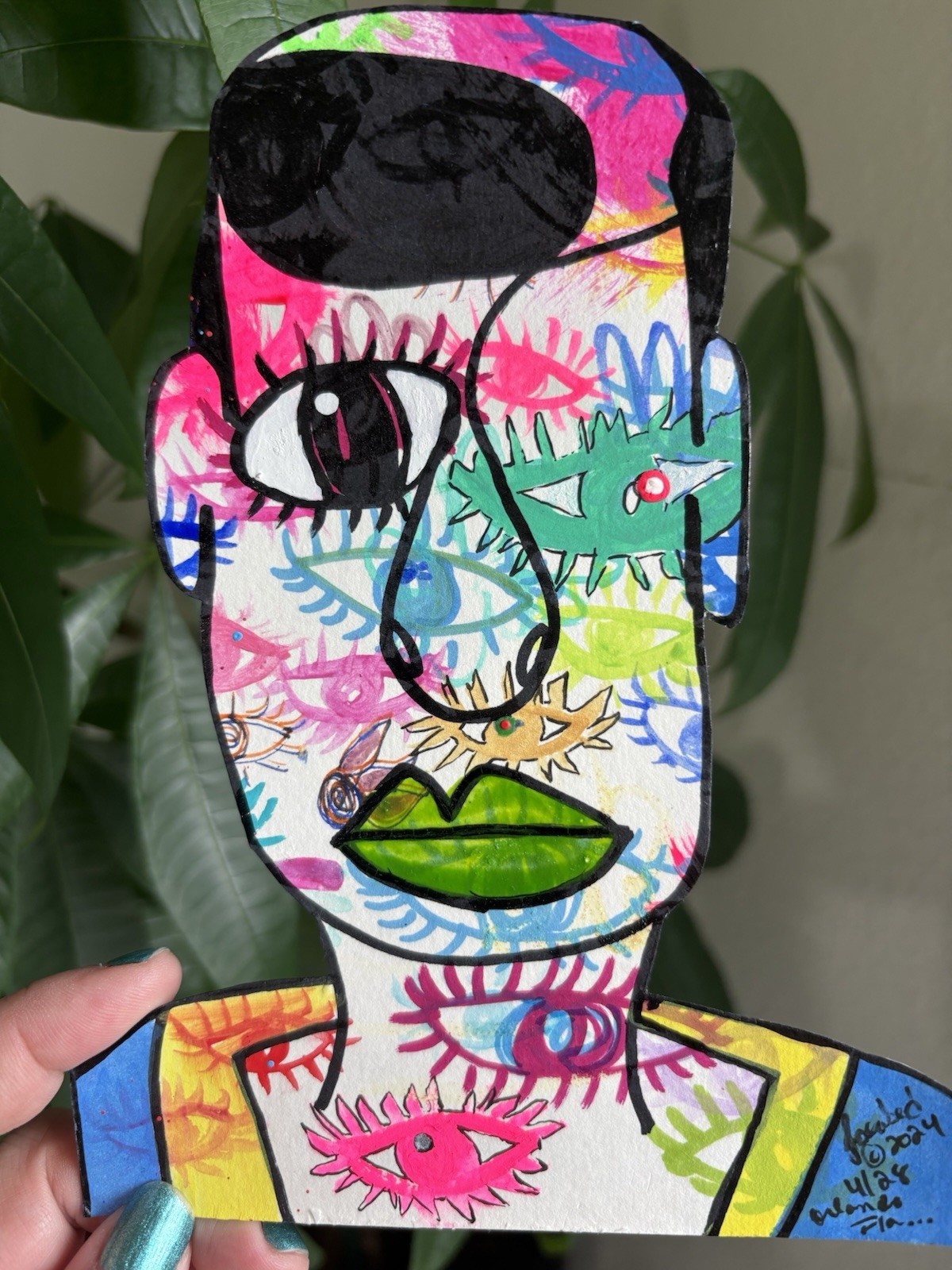 Original Portrait Collage Mixed Media Signed Contemporary Art