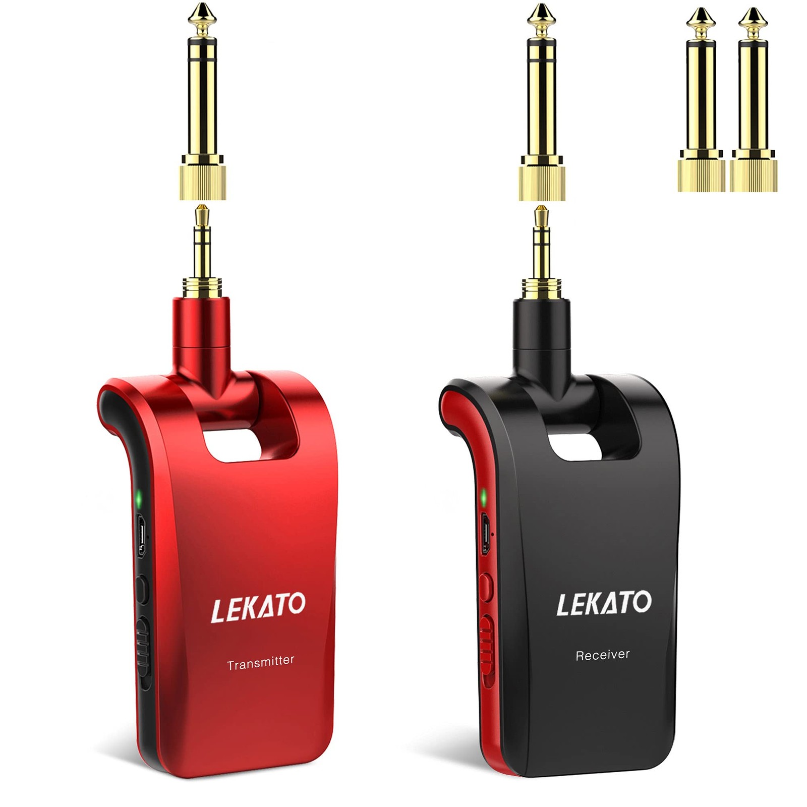 LEKATO Guitar Wireless System 2.4GHz 6Ch Stereo Transmitter Receiver Red+Black