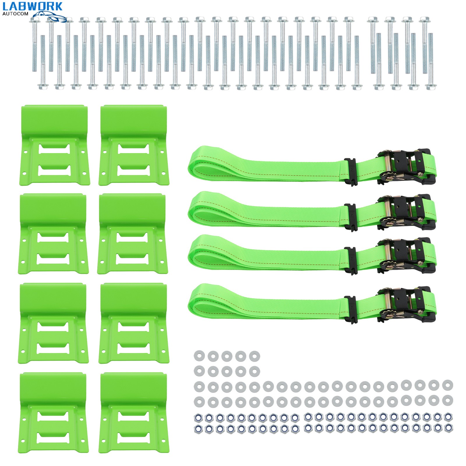 For Trailers 2 Sets Green E Track Wheel Chock & 8' Light Green Ratchet Straps