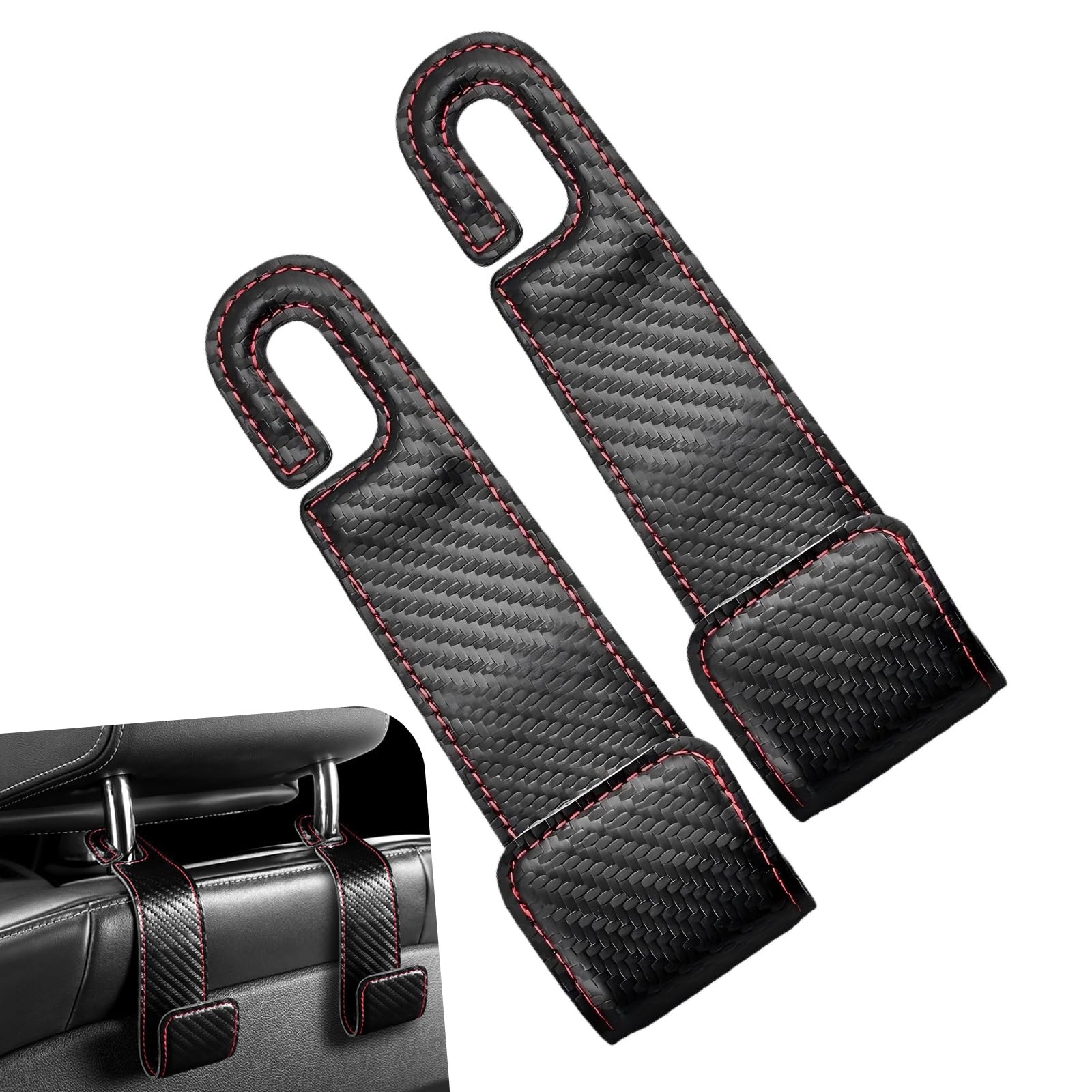 Heyzidu 2 PCS Car Seat Headrest Hooks, Upgrade 2 PCS, Carbon Fiber Black