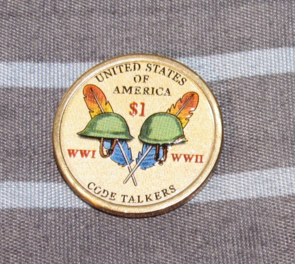 BU 2016 d WWI &WWII Helmets Sacagawea/Native American Dollar, Colorized one side