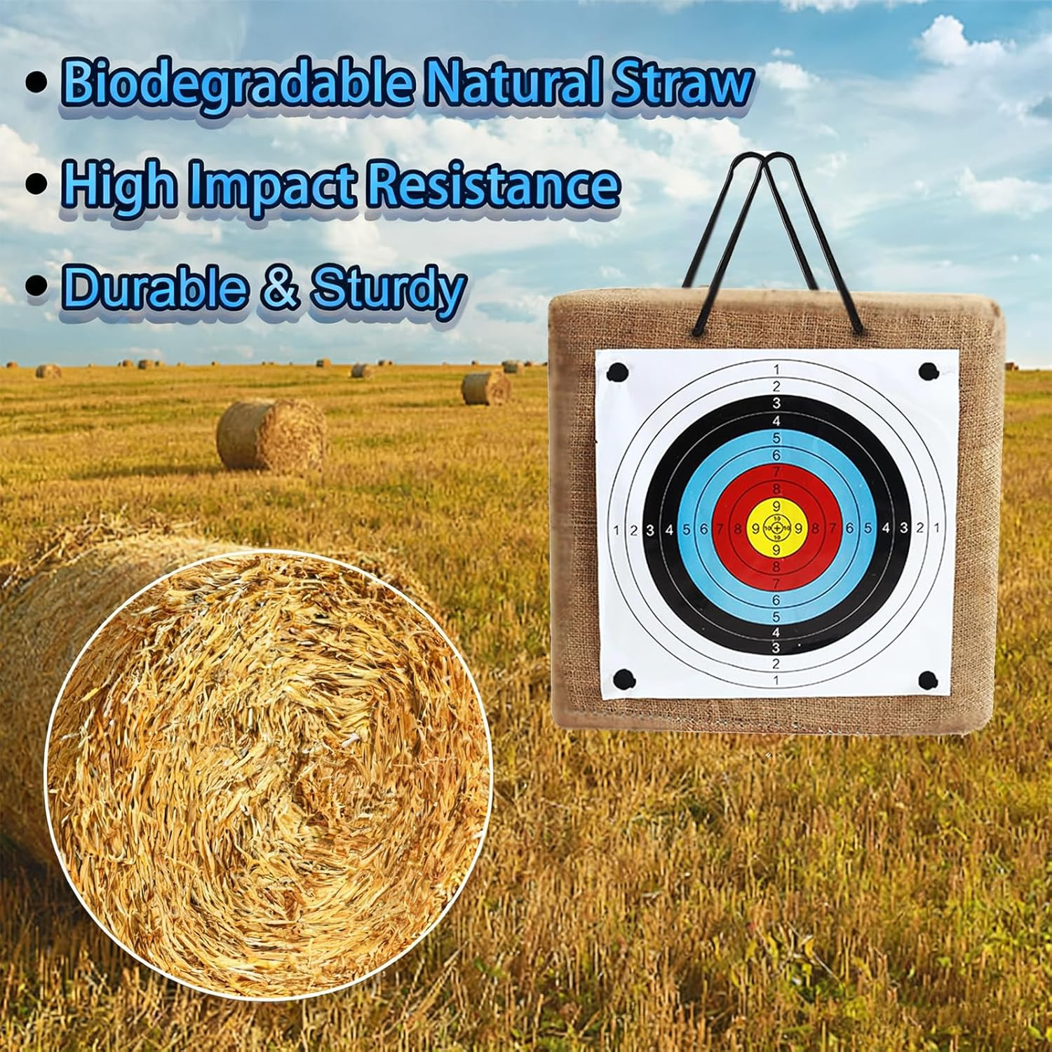 20 Inch Straw Archery Target with Handle - Bow & Arrow Target Practice Set Inclu