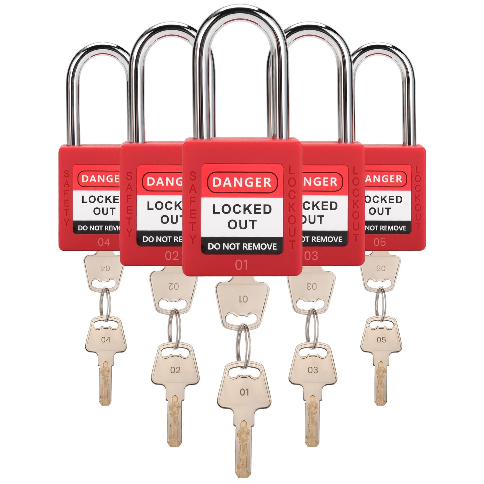 Lockout Tagout Locks Set | 5 Red OSHA-Compliant Safety Padlocks