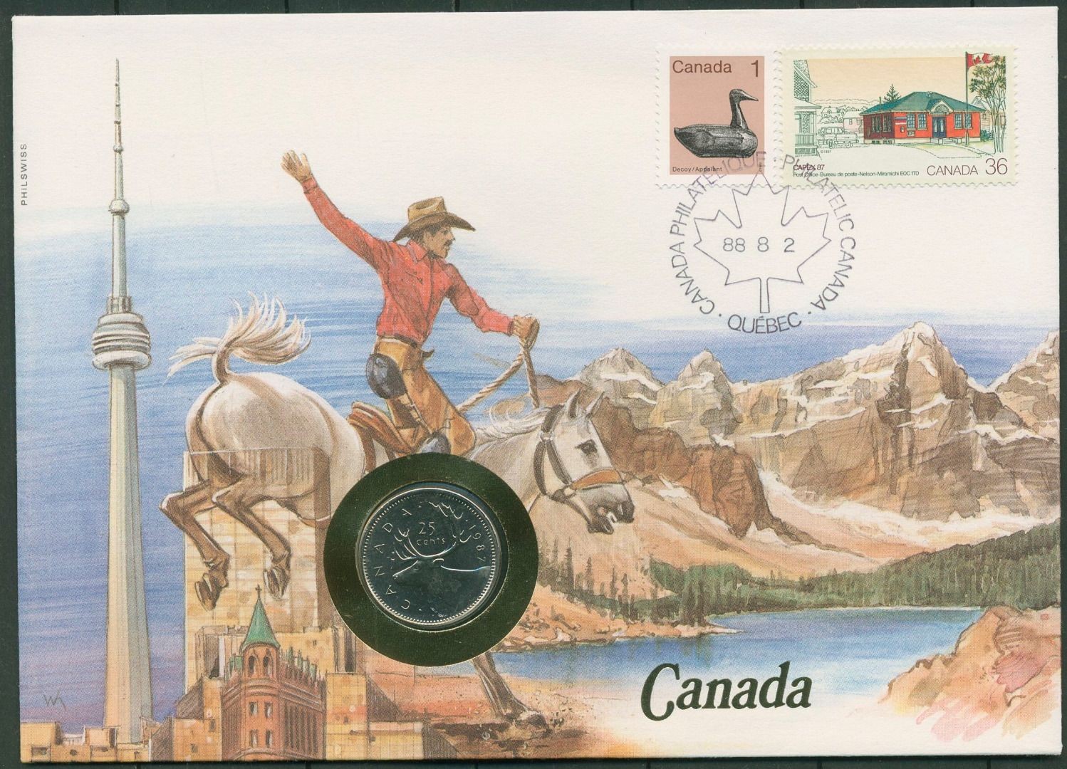 Canada 1988 Mountain Cowboy Numis Cover 25 Cents (N452)