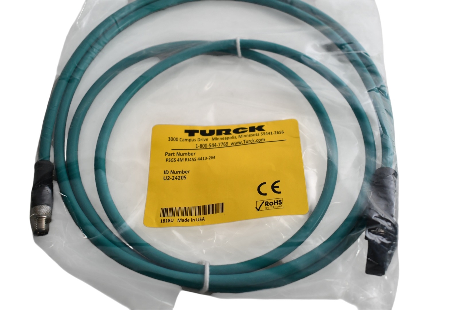 NEW Turck PSGS 4M RJ45S 4413-2M Ethernet Extension Cordset, M8 4 Pin Male, RJ45