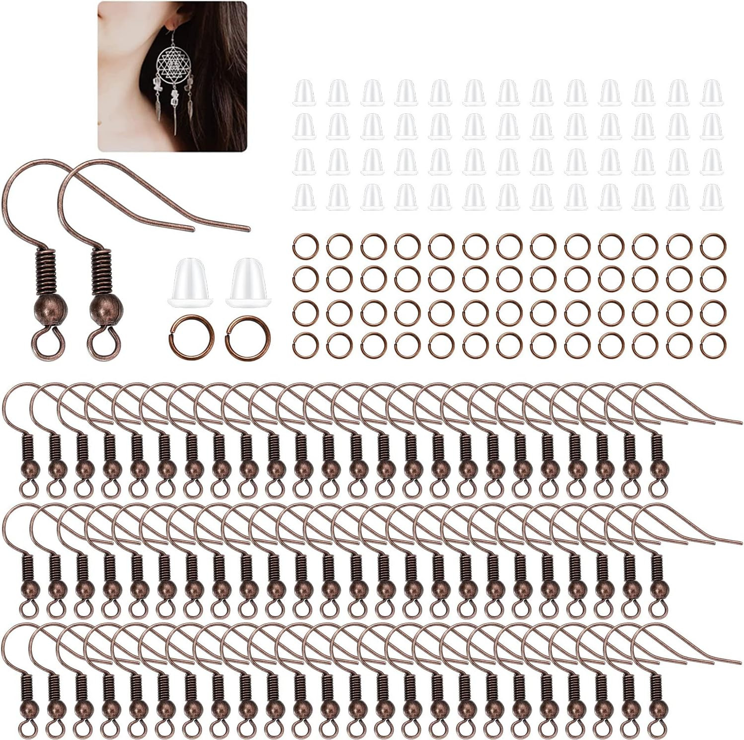600Pcs Hypoallergenic Earring Hooks, Red Copper Earring Making Kit, Supplies wit