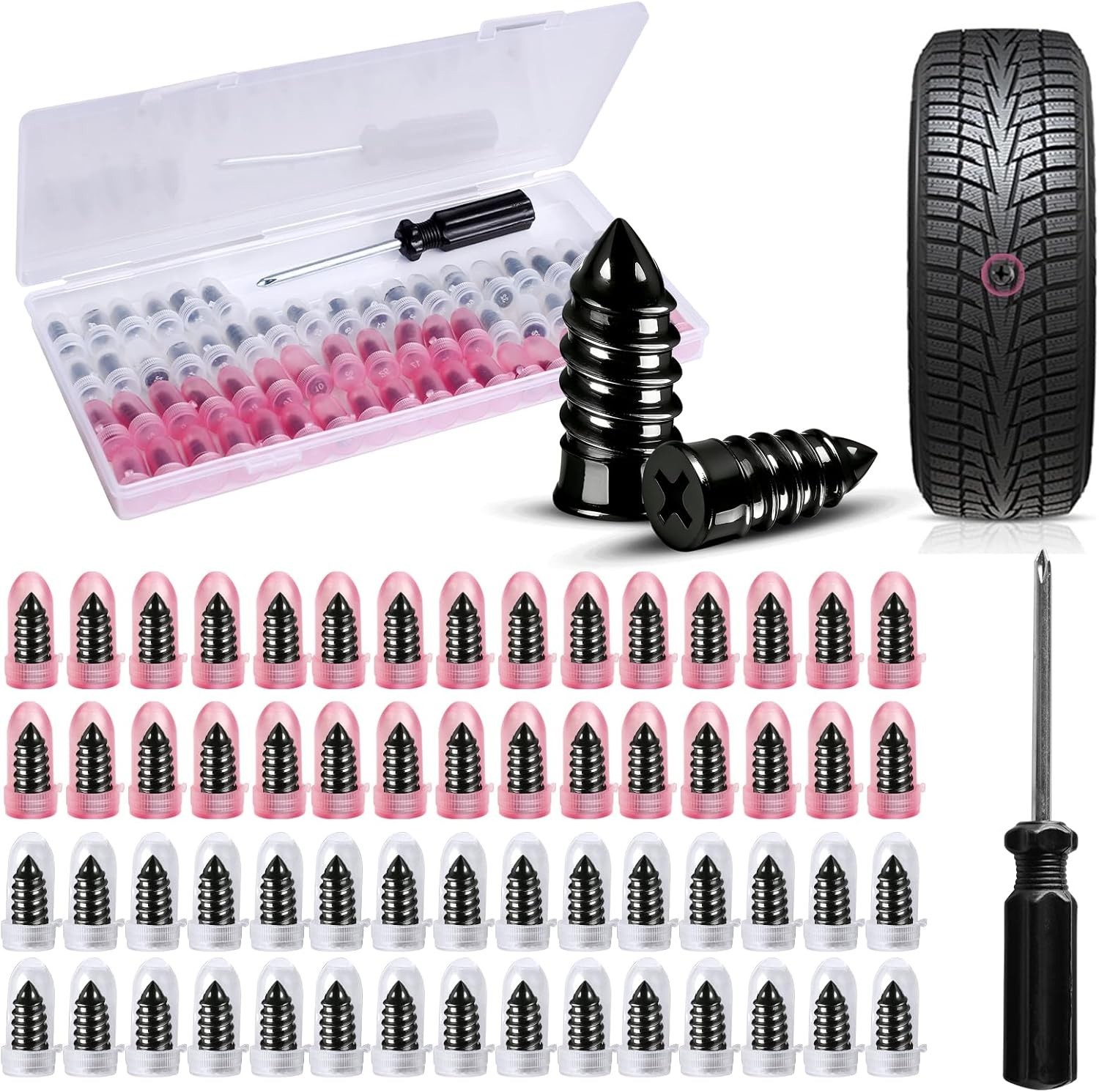 60 Pcs Rubber Tire Nail Repair Kit Screw In Tire Plugs for Car Truck SUV Van