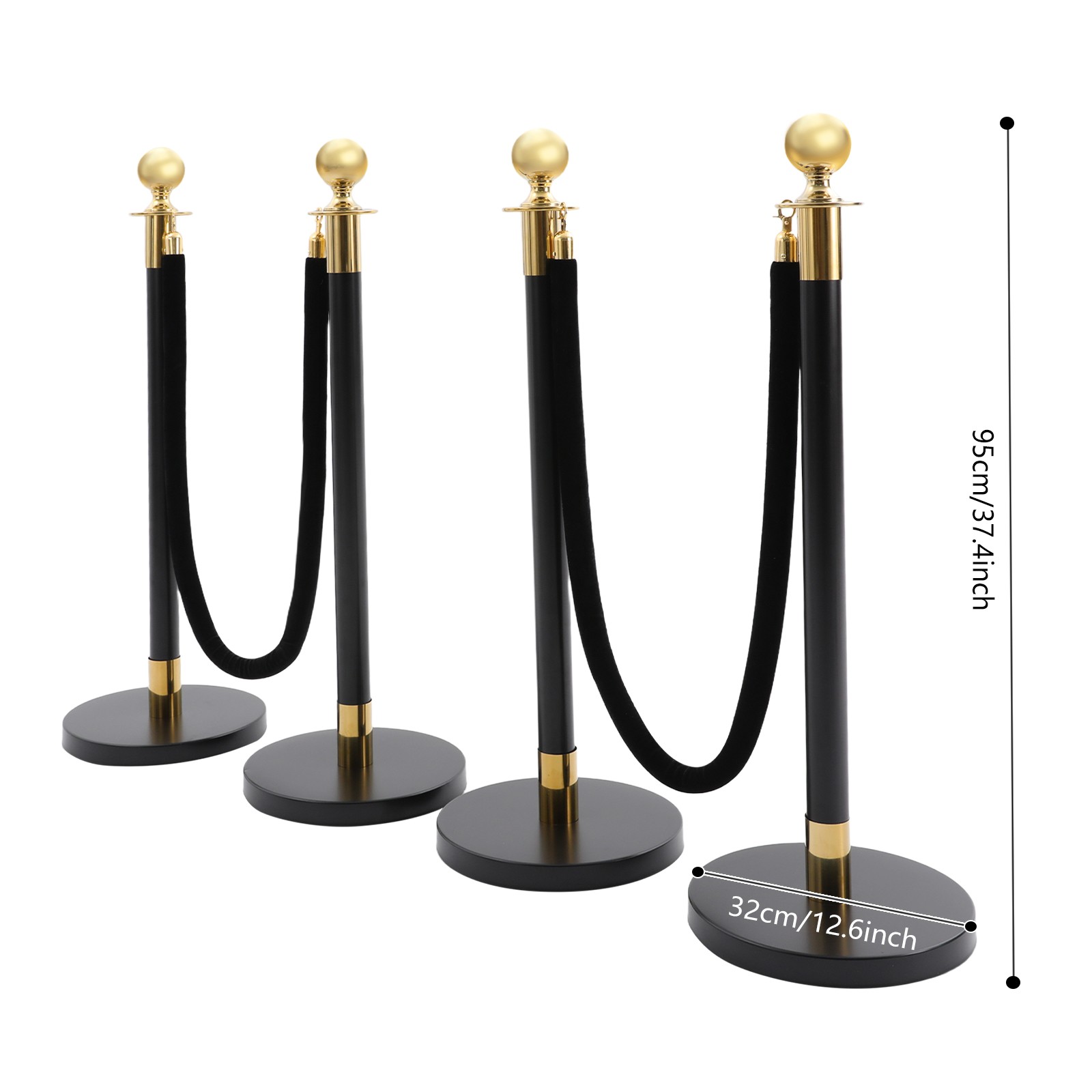 6 Pcs Stanchion Posts Queue Pole w/4 1.5M Ropes Crowd Control Barrier Black+Gold