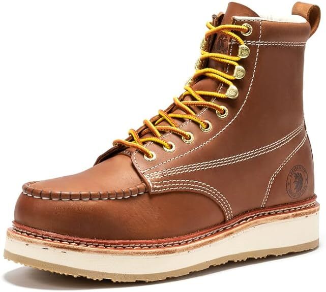 ROCKROOSTER Medium 7'' Brown Steel Toe Work Boots for Men Rubber Outsole EH Shoe