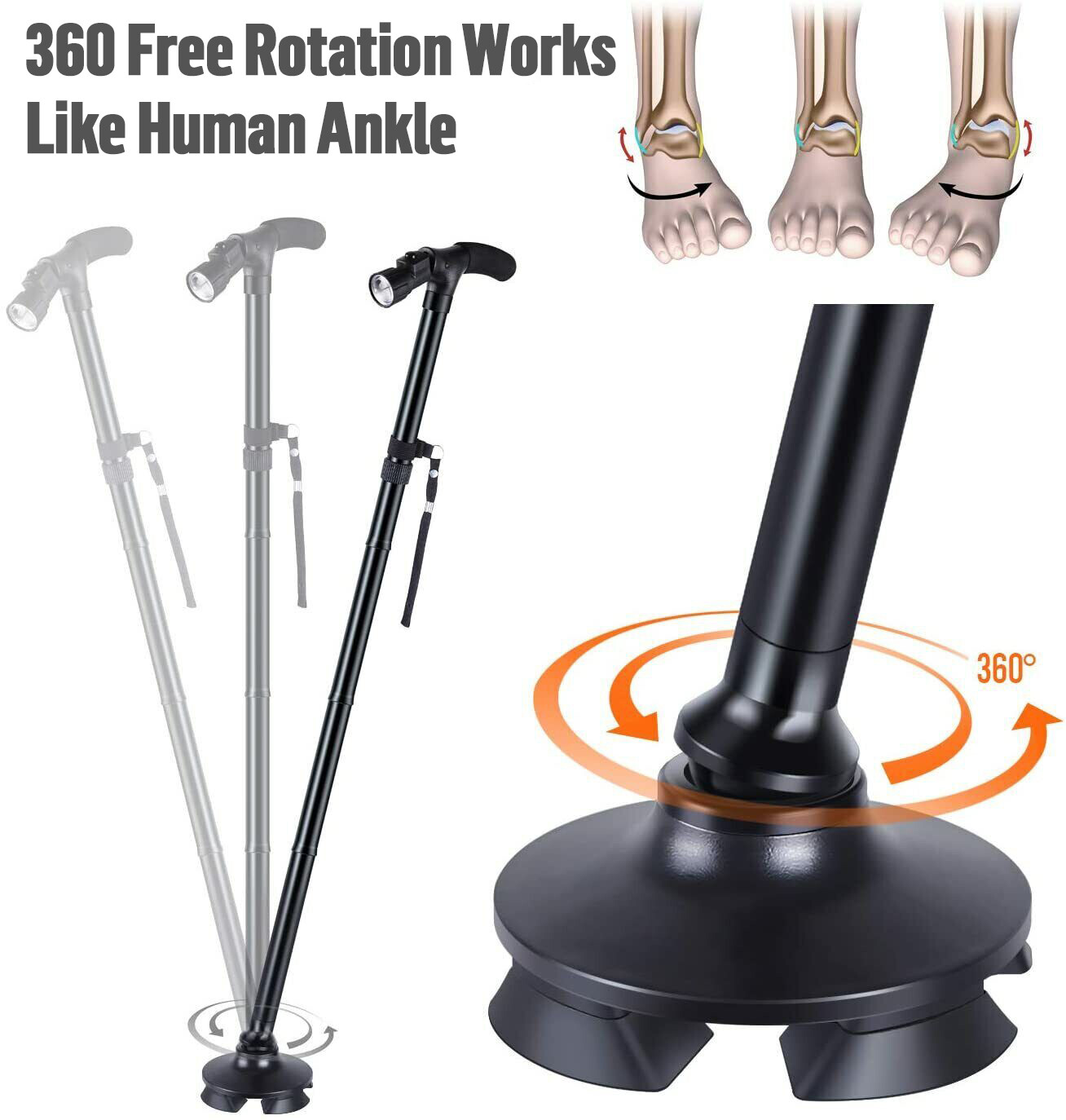 Folding Cane with LED Light - Foldable Support for Middle-Aged Walking Needs