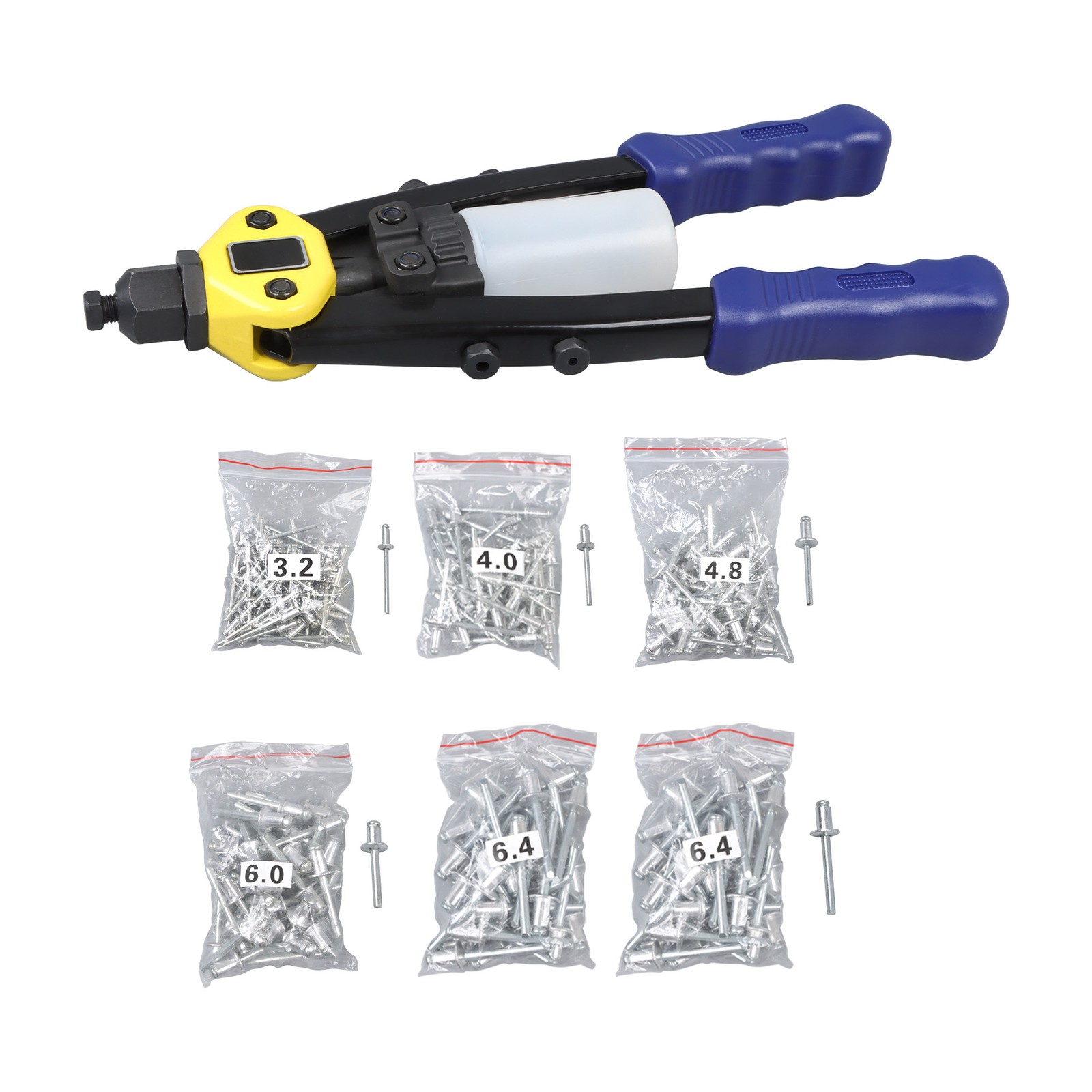 1/4 Pop Rivet Gun Kit  210Pcs Blind Rivets 13" Hand Riveter Tool Multi-purpose