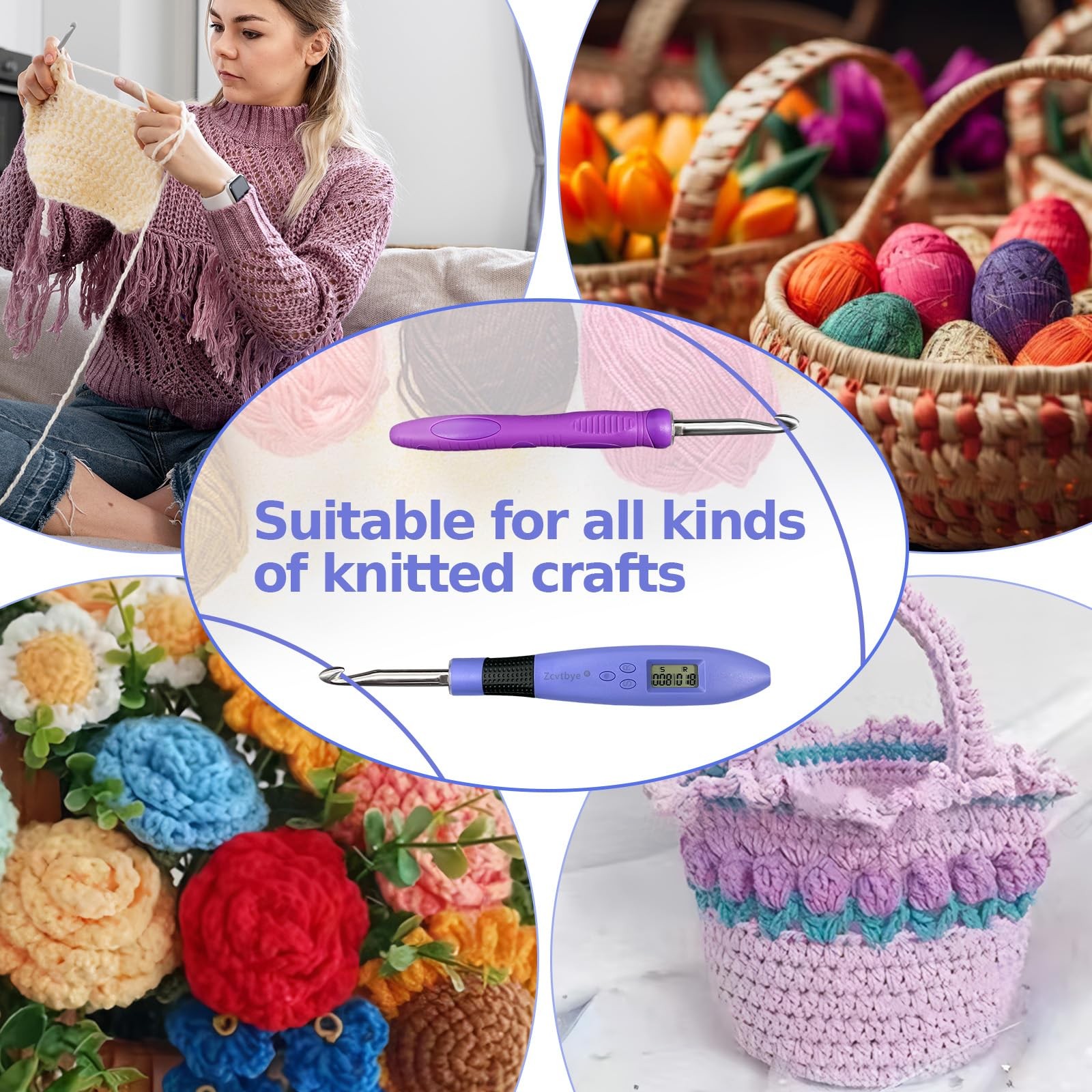 18 Size Counting Crochet Hook for Beginners, Lighted Led Digital Row Stitch C...