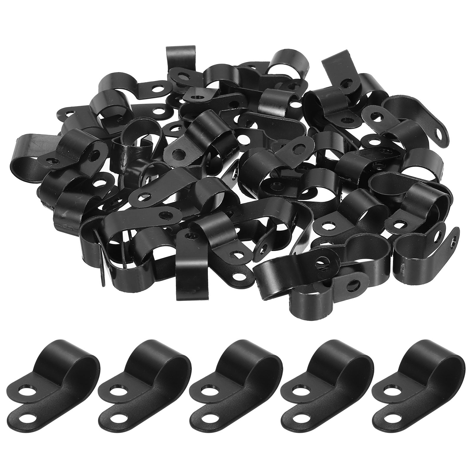 Nylon Plastic Cable Clamps 0.5 Inch, 100 Pcs R-Type Cable Clips, Black