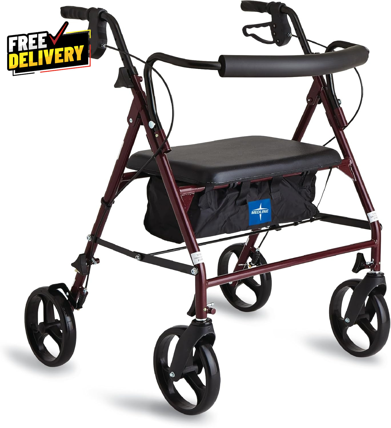 Large Steel Bariatric Rollator Walker with Adjustable Handles Padded Seat & B...