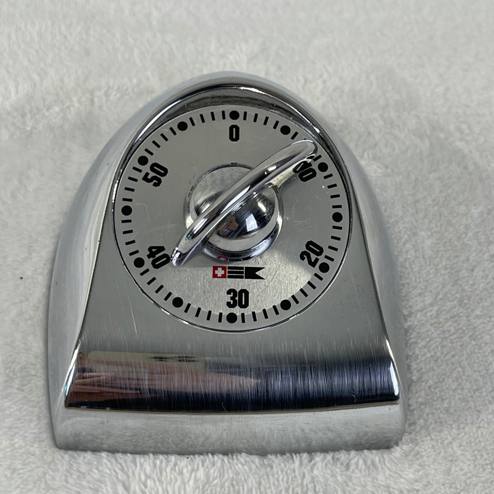 *READ -Vintage Chrome Kitchen Timer 60 Minute Manual Wind Up Silver Retro