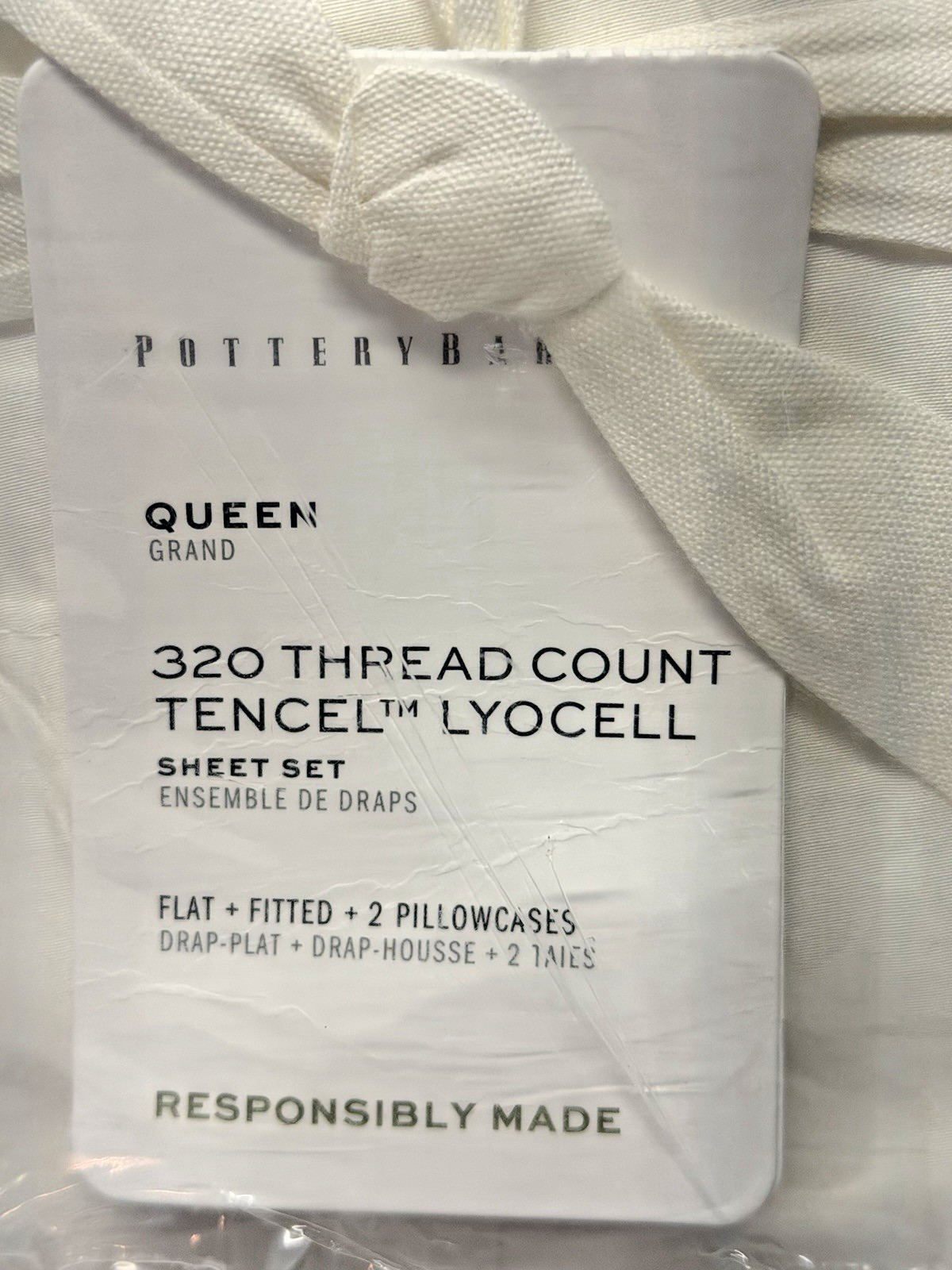 POTTERY BARN 320 THREAD COUNT QUEEN SIZE TENCEL LYOCELL SHEET SET WHITE 4 Pc NEW