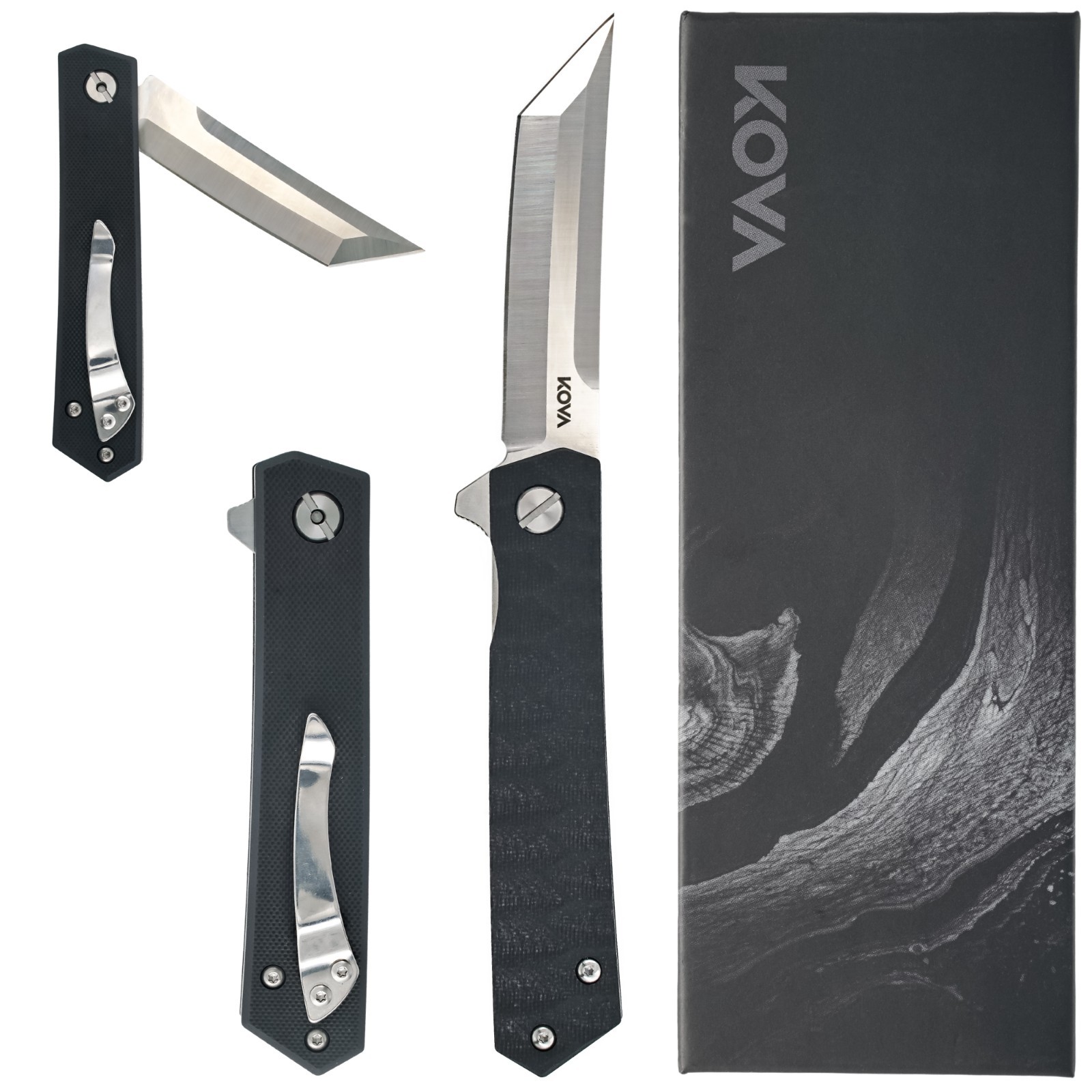 KOVA Katana Folding Knife 3.5″ Mirror-Polished Tanto Blade, G10 Handle 4.05oz