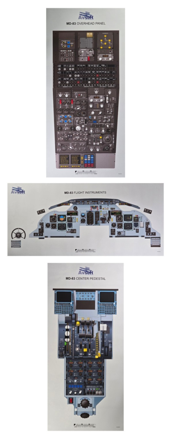 McDonnell Douglas MD-83 Cockpit Instructional Training Posters Set of 3