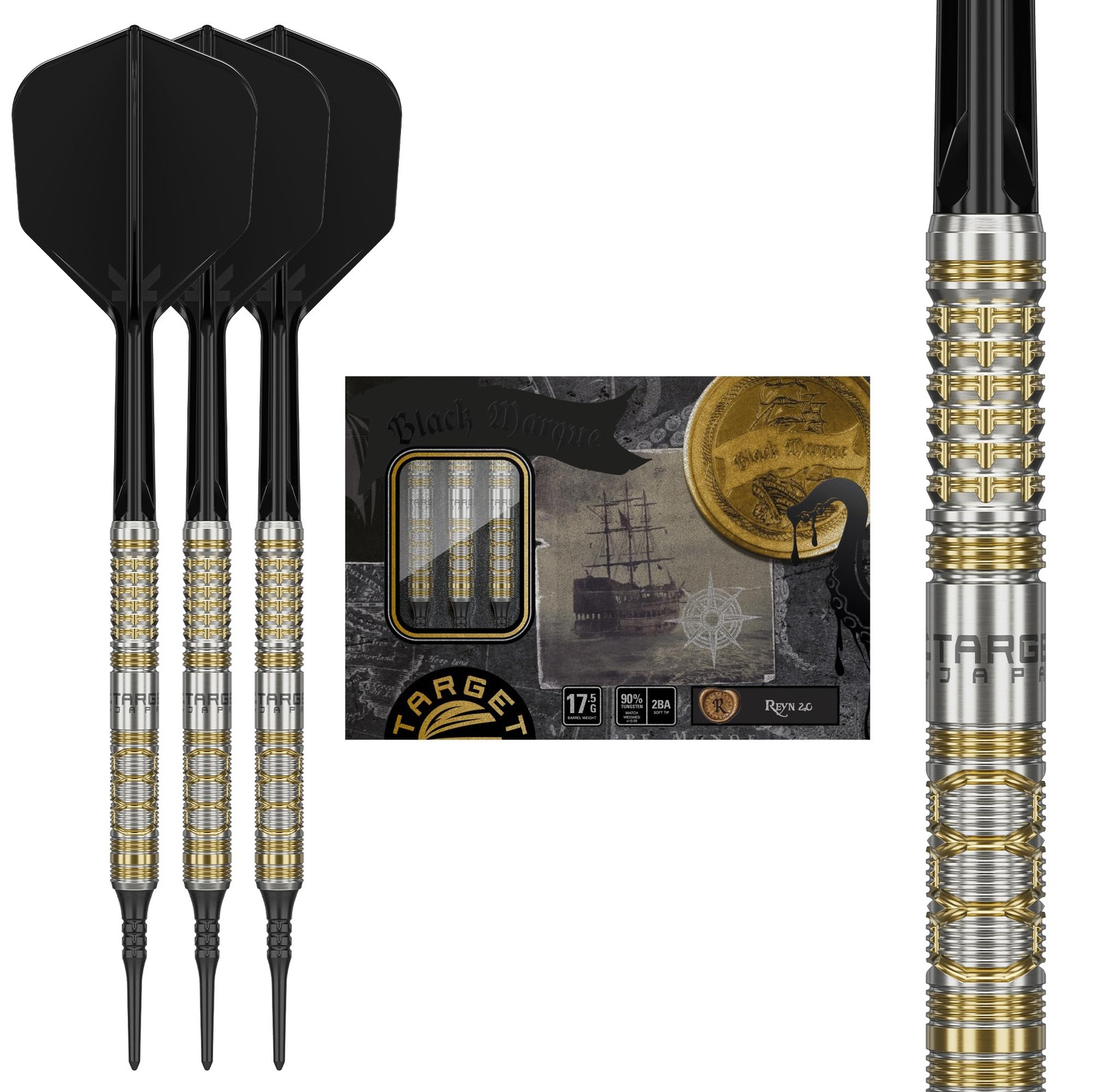 BLACK MARQUE REYN 2.0 90% 2BA SOFT TIP DARTS REYN model