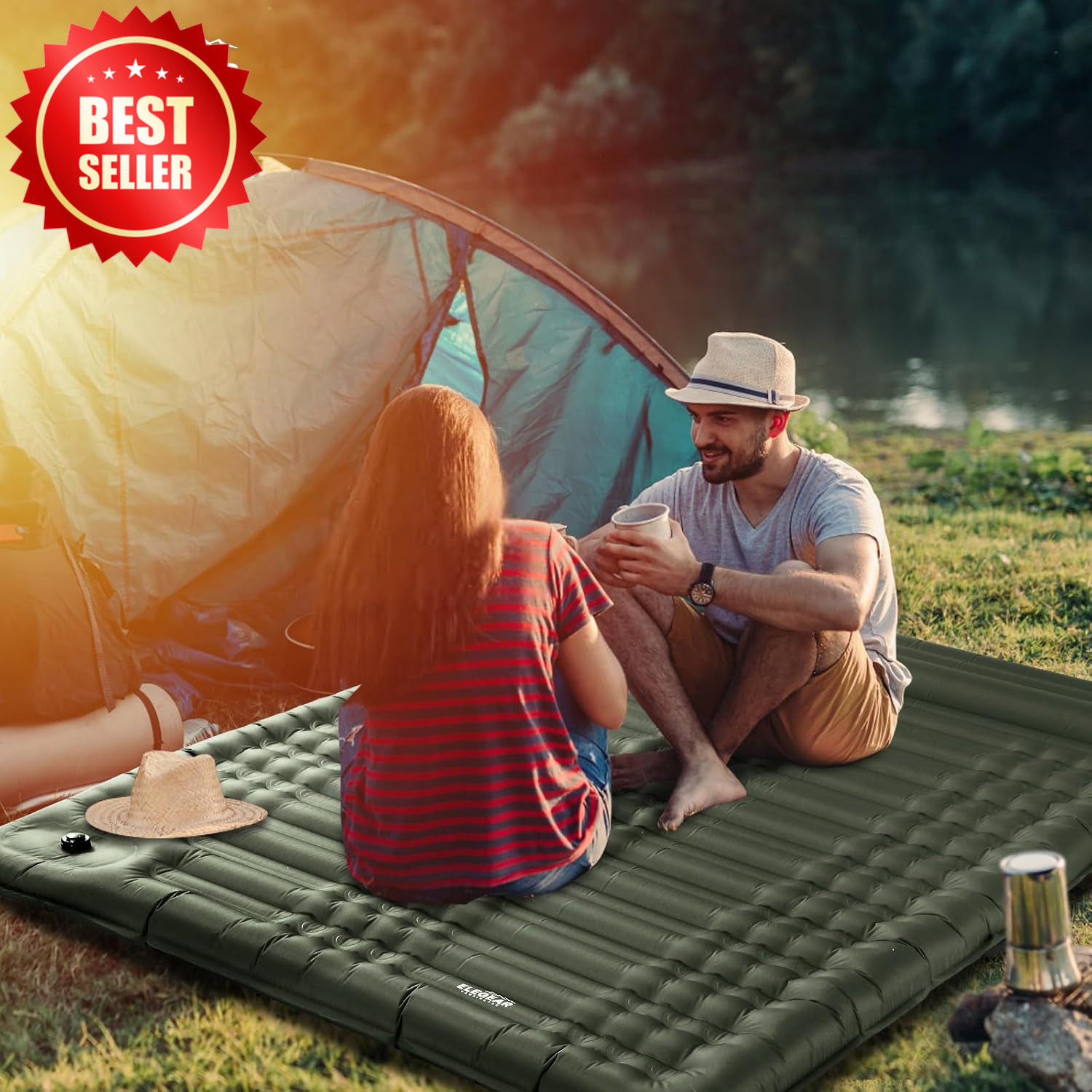 Double Camping Sleeping Pad 4.7" Thick Self Inflating Built-in Pump US
