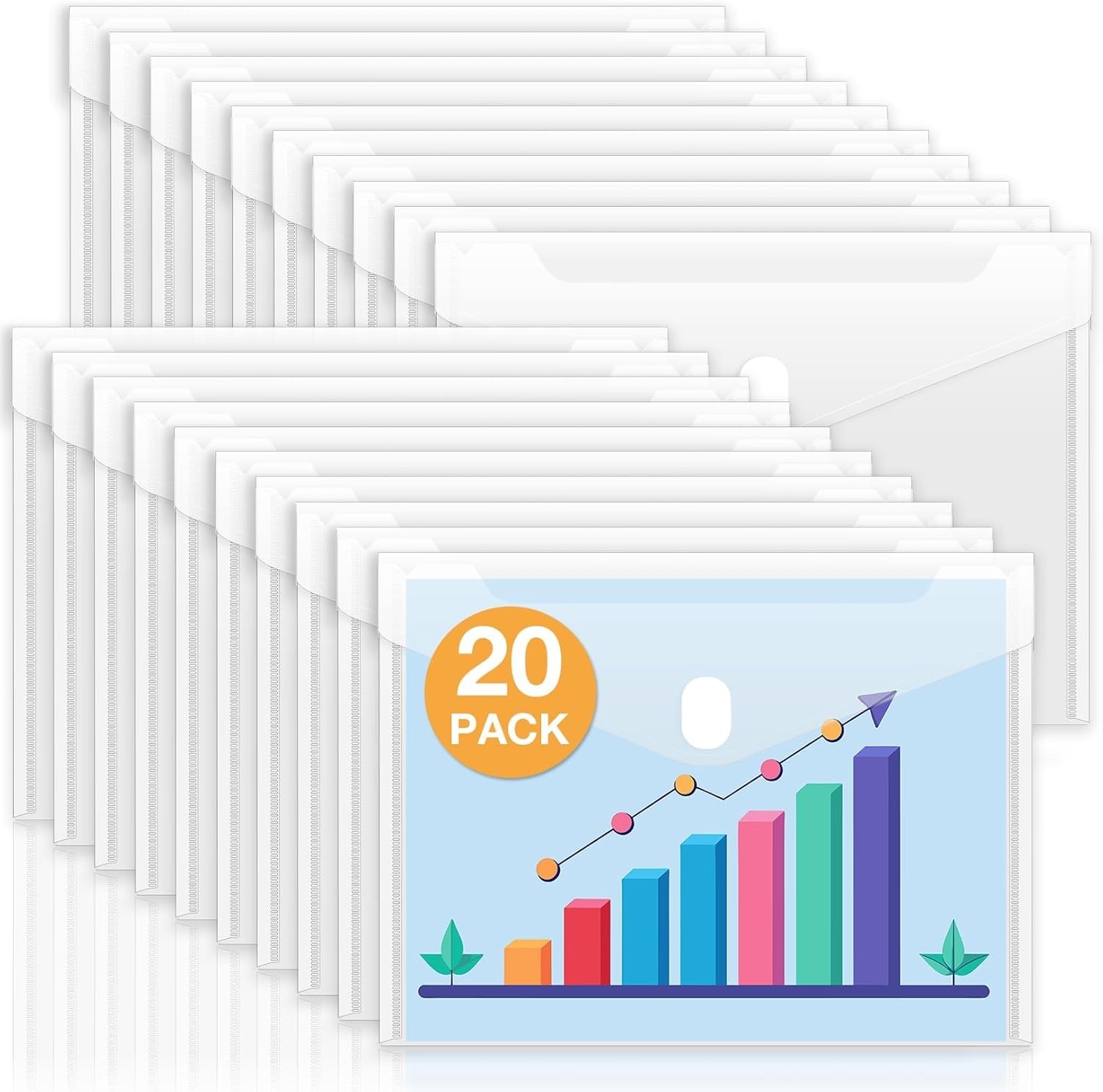 Clear Plastic Document Envelopes - Large Capacity 20 Pack for Easy Organization