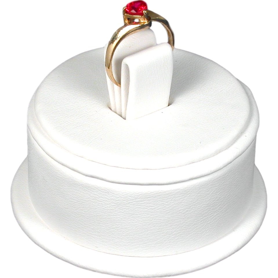 White Faux Leather Ring Jewelry Showcase Display Stand 2 1/2" x 1 5/8"