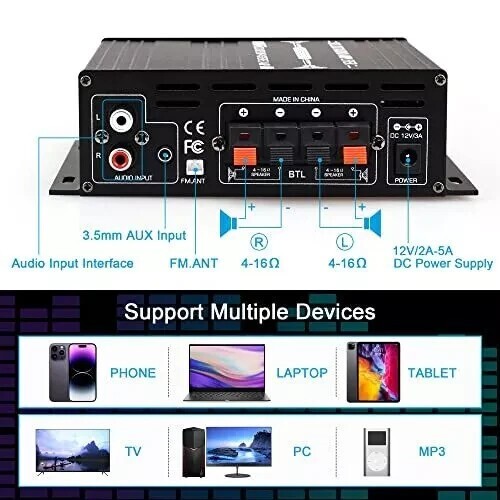 AK-380 Bluetooth Amplifier with Remote Control Function 2.0 Bluetooth Amplifi...