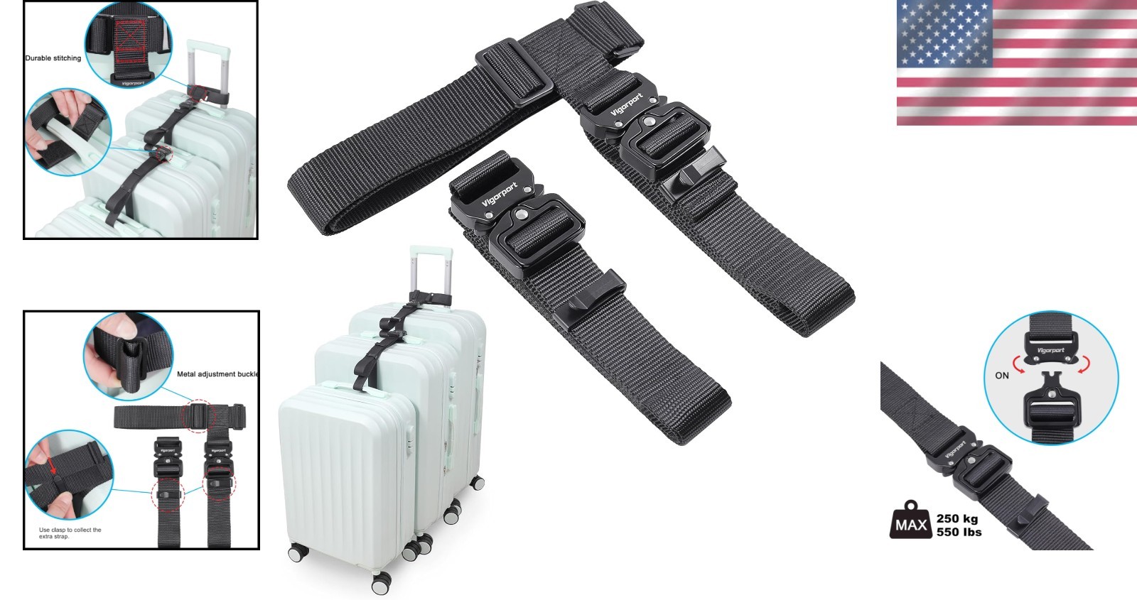 Heavy Duty Add A Bag Luggage Strap Set