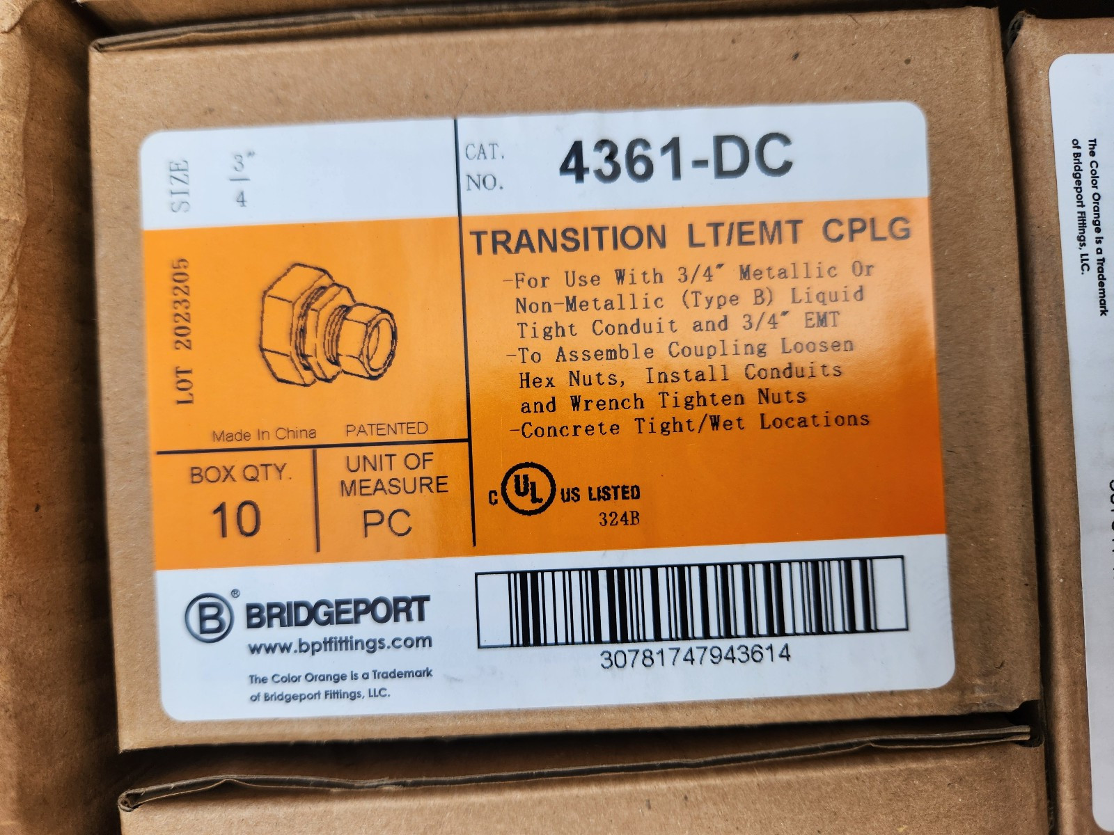 (10 Pack) Bridgeport 4361-DC 3/4" Combo. Coupling Transition LT/EMT