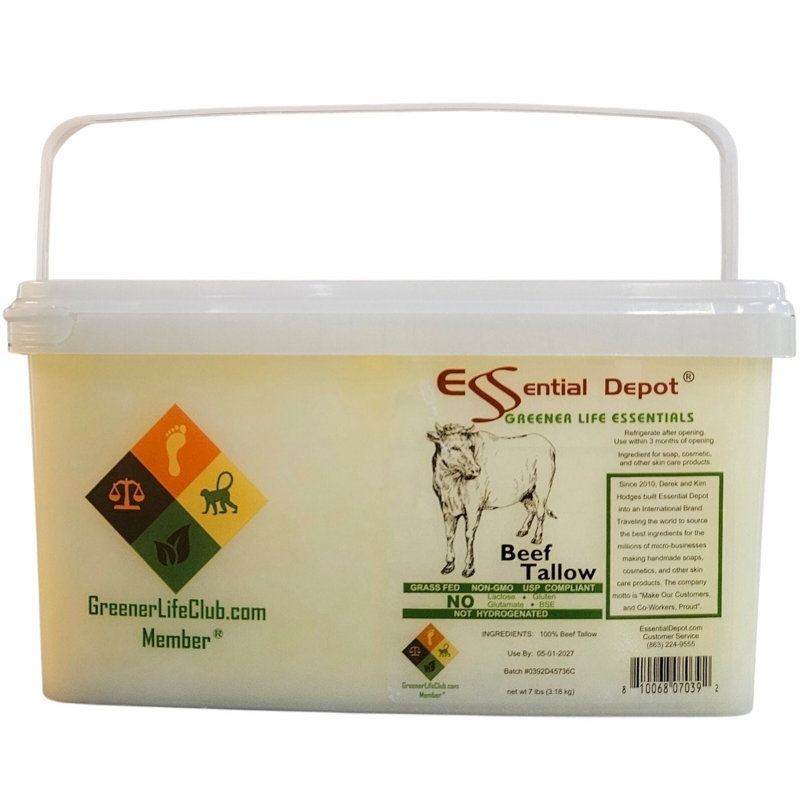 Beef Tallow - 7 lb - PP container - GRASS FED - Not Hydrogenated - Keto Friendly