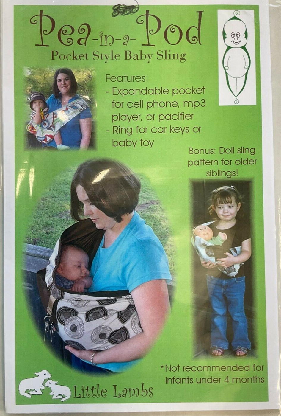 LITTLE LAMBS #LLB108 PEA-IN-A-POD POCKET STYLE BABY SLING