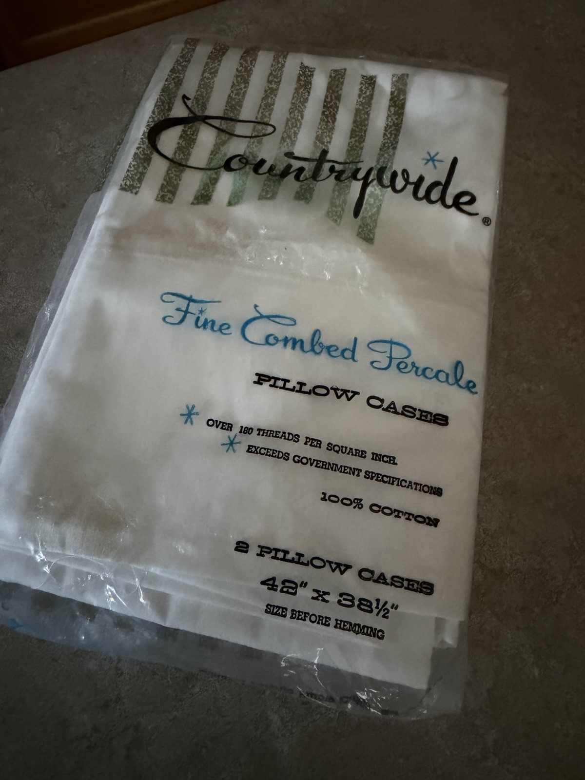 Countrywide Fine Combed Percale Pillow Cases (2) 48" x 38 1/2" NEW NIP