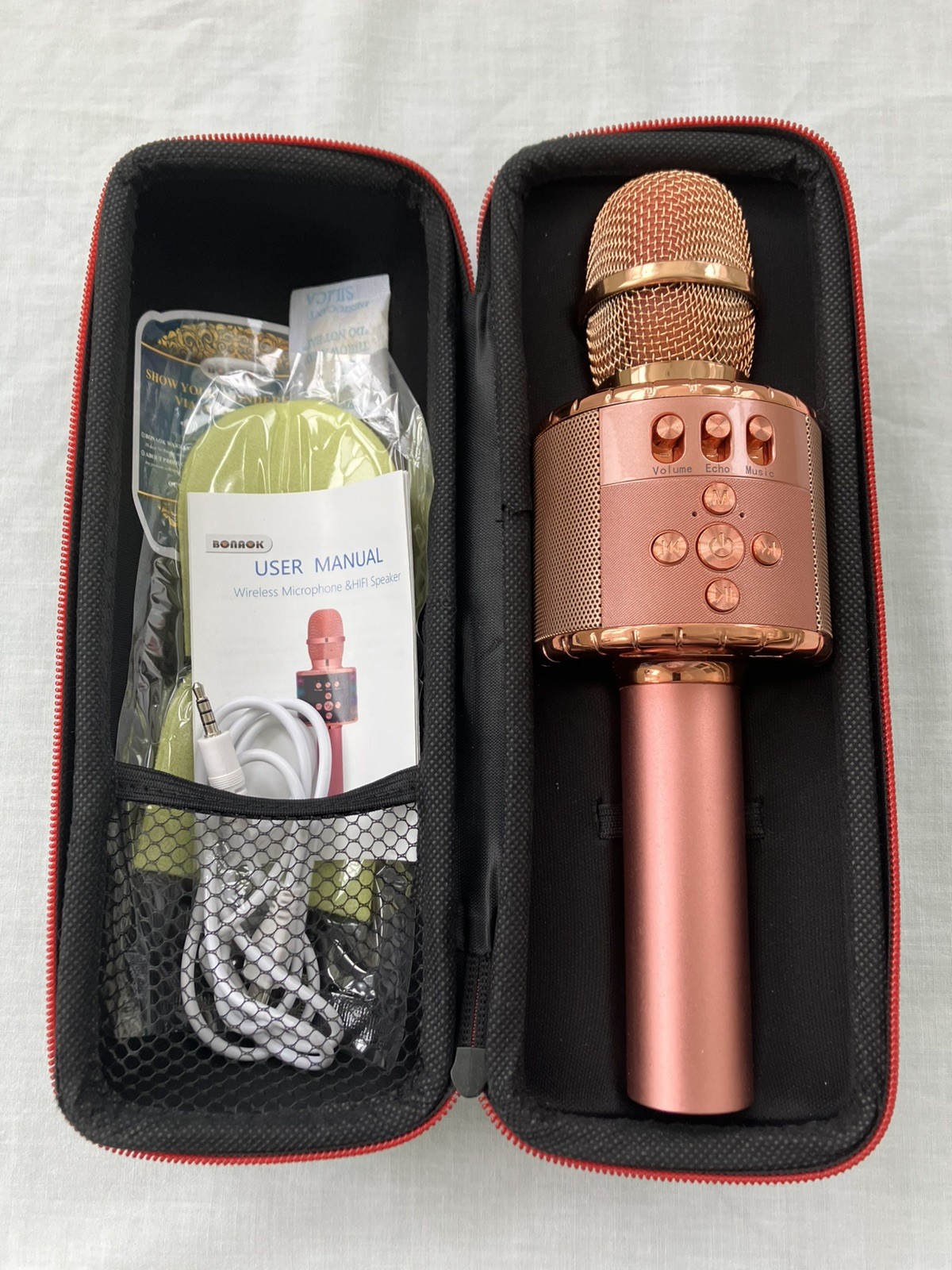 BONAOK Pink Portable Handheld Wireless Karaoke Microphone & HiFi Speaker w/ Case