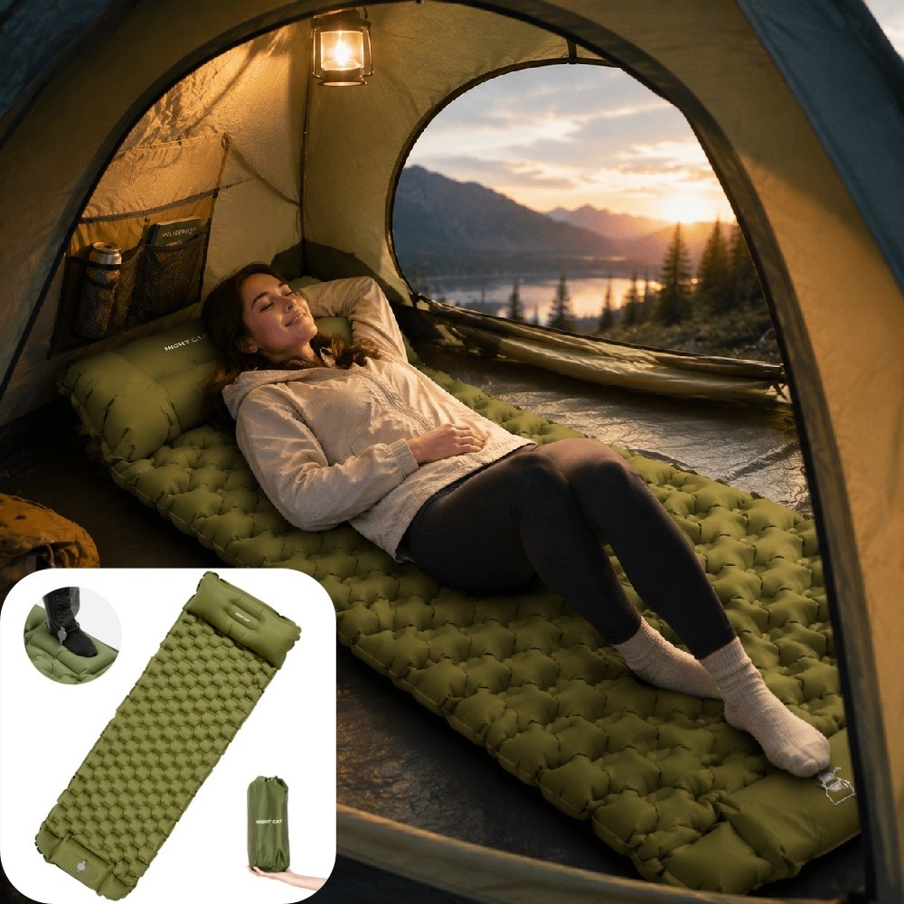 Portable Camping Air Mattress Foot Pump Sleeping Pad Hiking Backpacking Gear