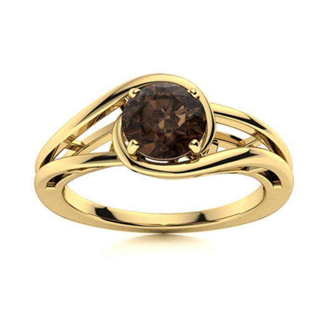 Solitaire Round Smoky Quartz Split Shank Ring 925 Sterling Silver Gold Plated