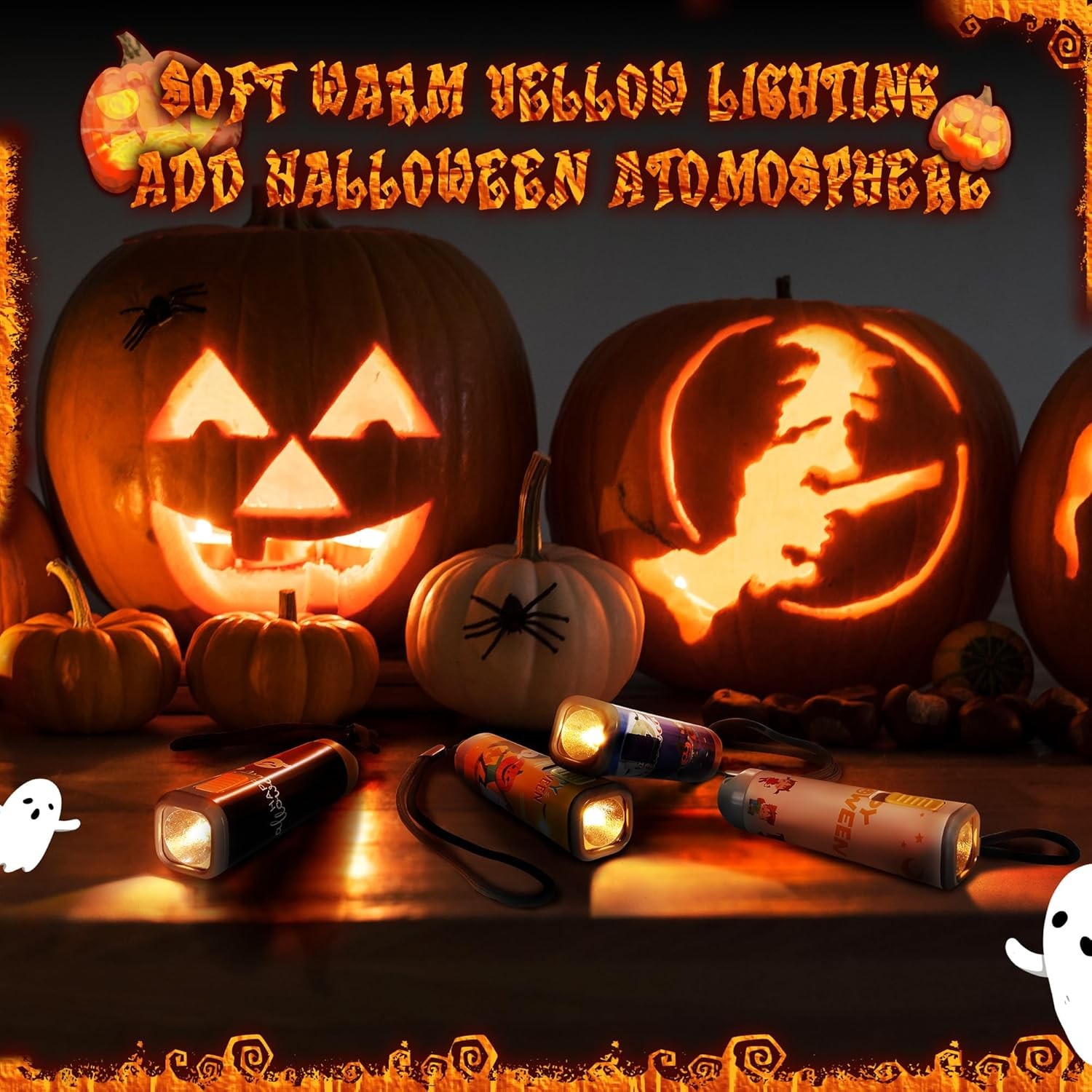 EverBrite Halloween LED Flashlight 4-Pack Handheld Torch w/Lanyard 12AAA Battery