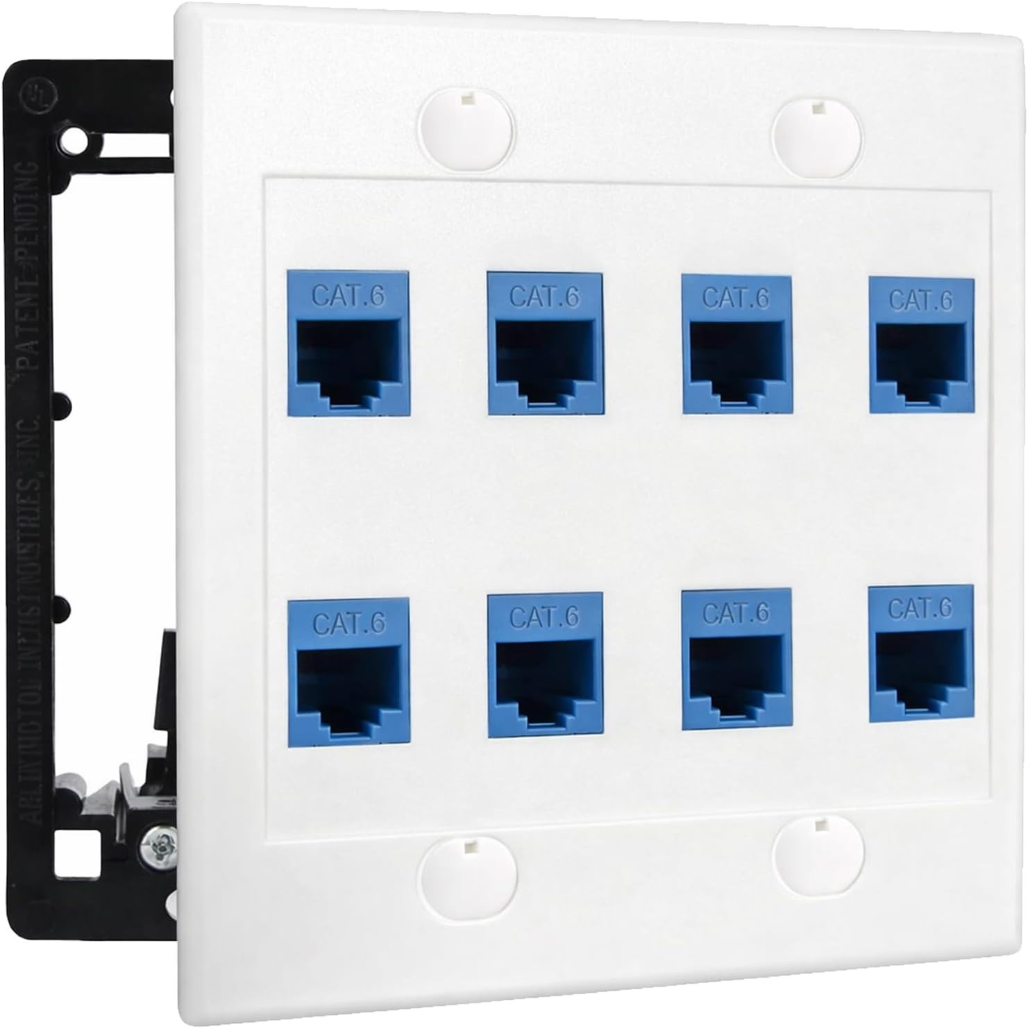 8 Port Ethernet Wall Plate, Cat 6, Double Gang, RJ45 Female to Female Keystone J