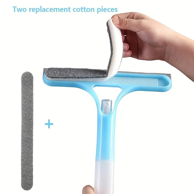 3-in-1 Window Scraper Blue with Microfiber Pad & Squeegee, Streak-Free