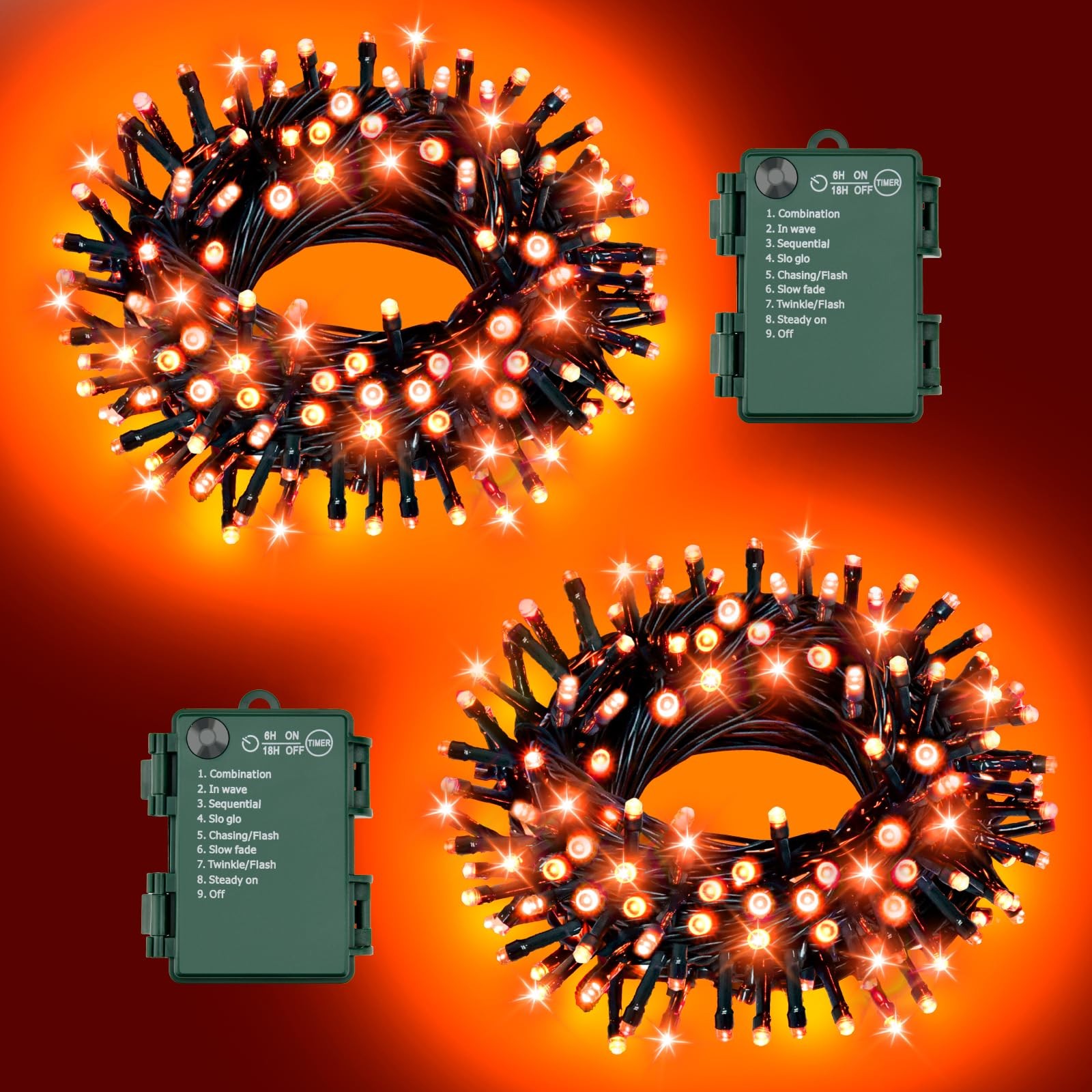Orange Lights for Halloween Lights String Outdoor Total 100LED 33Ft 8 Modes w...