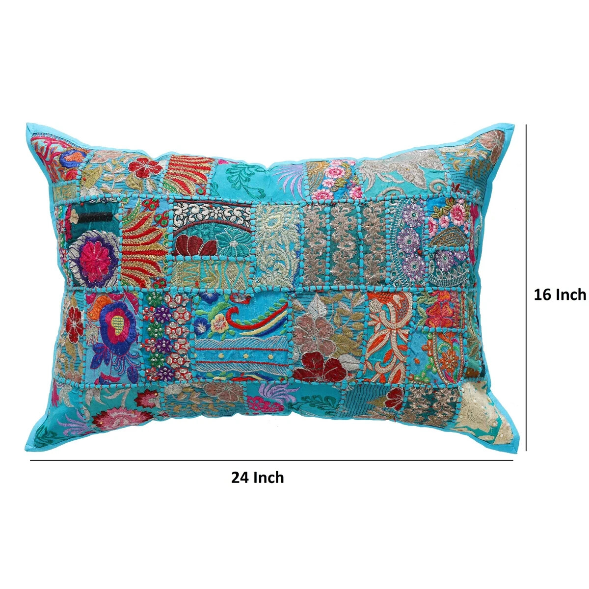 Handmade Boho Patchwork Cushion Vintage Turquoise Throw Pillow Cover 40x60 cm
