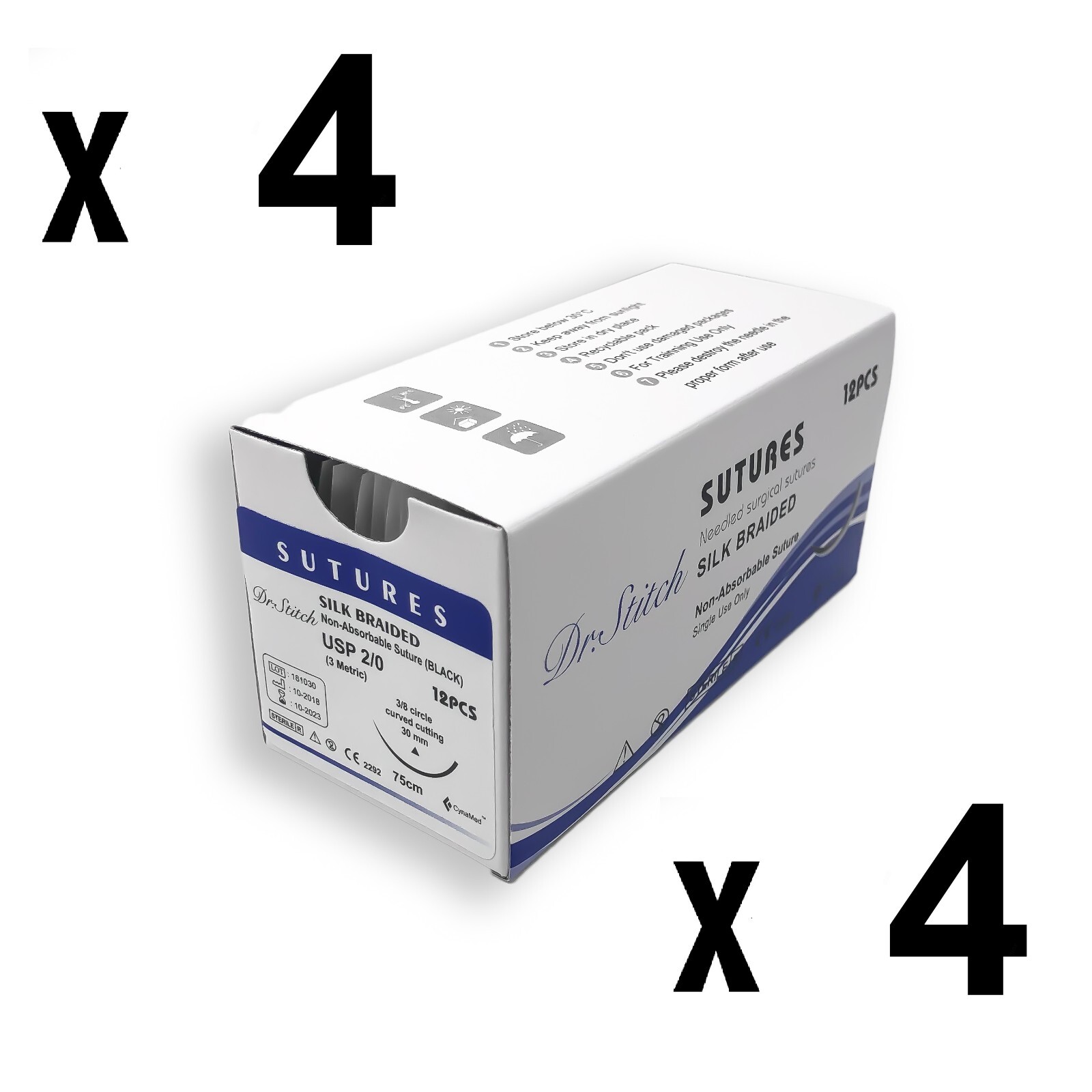 48/ Pack Training Surgical Sutures Silk Braided Sterile Black Vet-Med-Dental