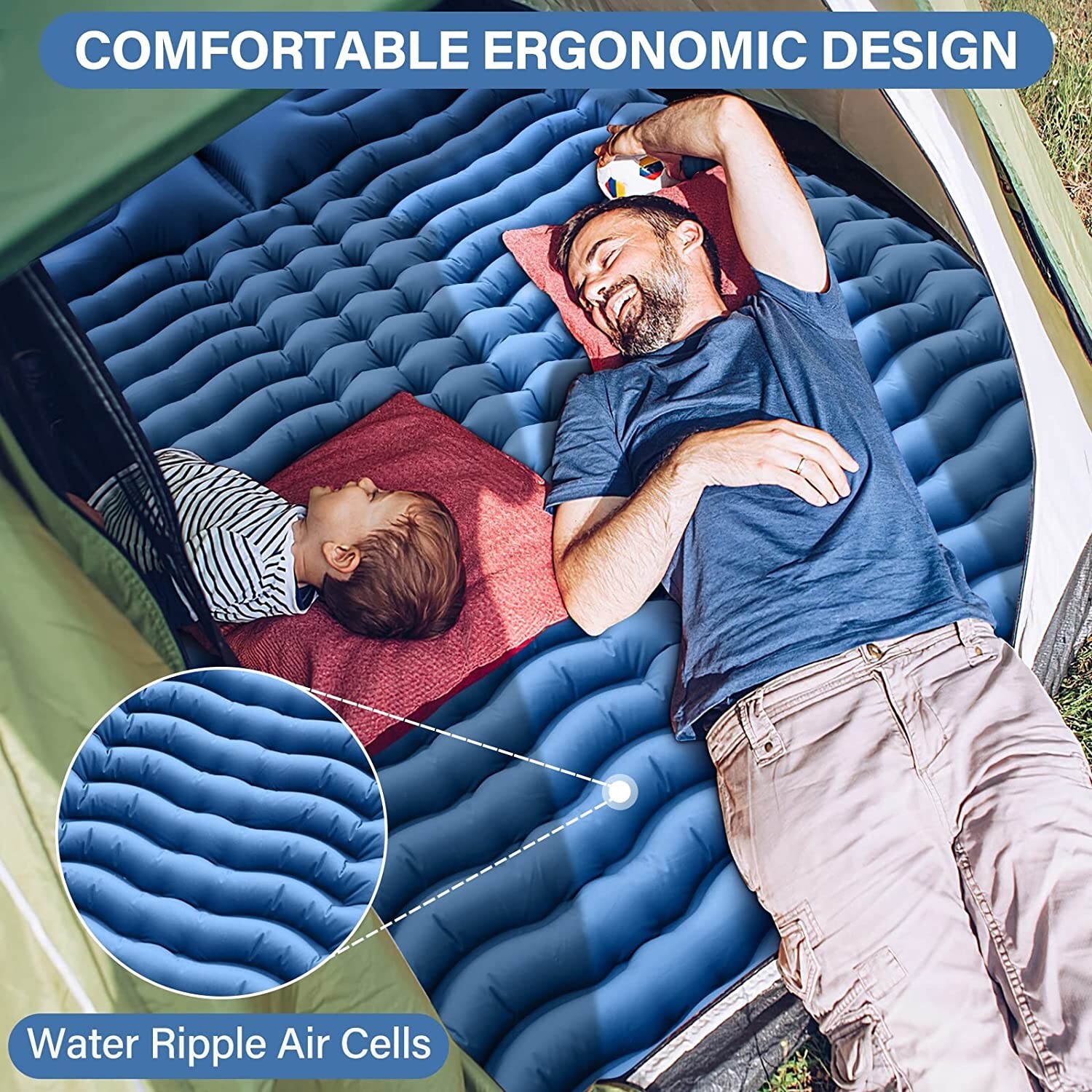 Double Sleeping Pad for Camping Self Inflating 4" Extra-Thick Camping Pad 2 Pers