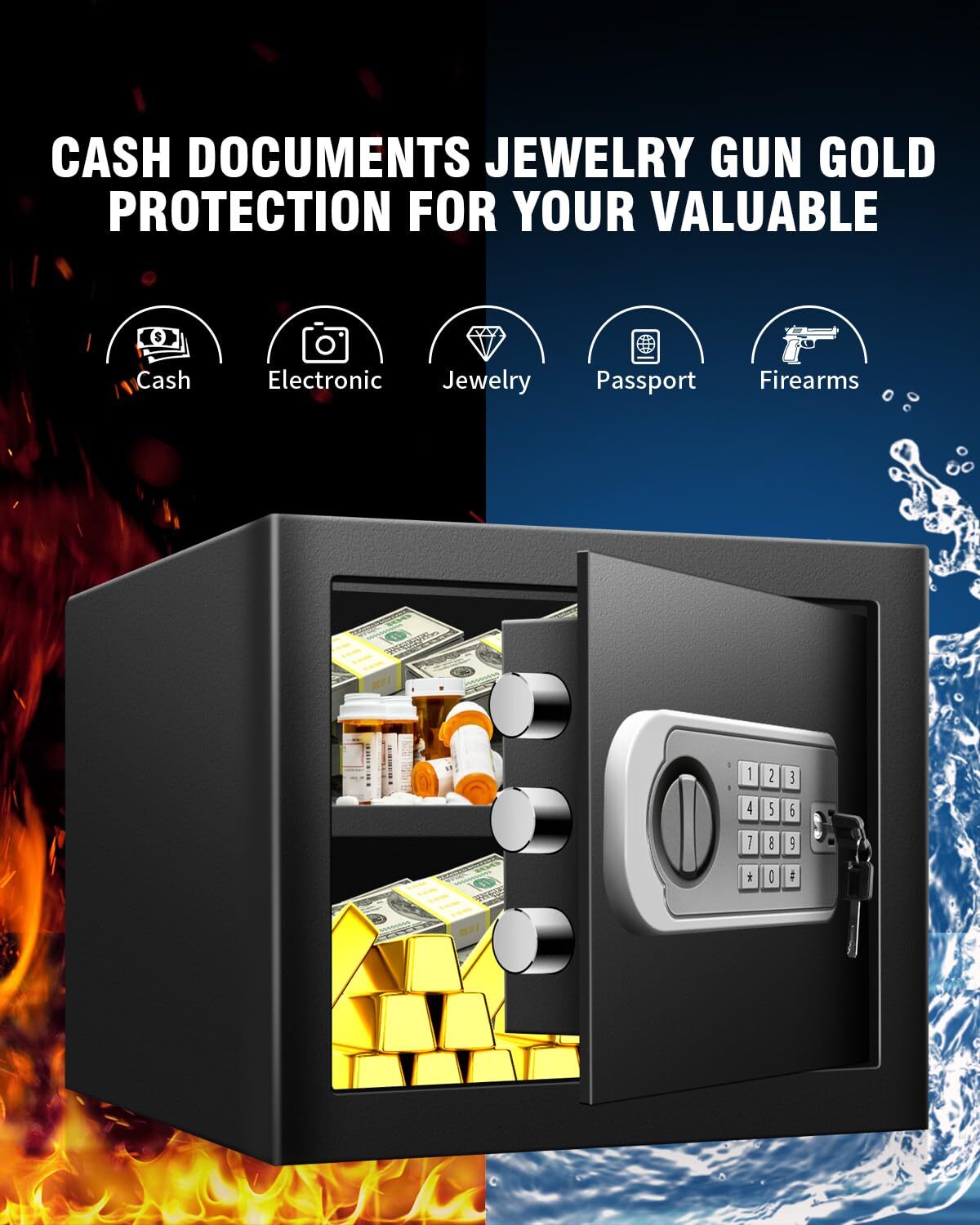 1.2 Cub Small Home Safe box Fireproof Waterproof, Security Safe and Lock Box wit
