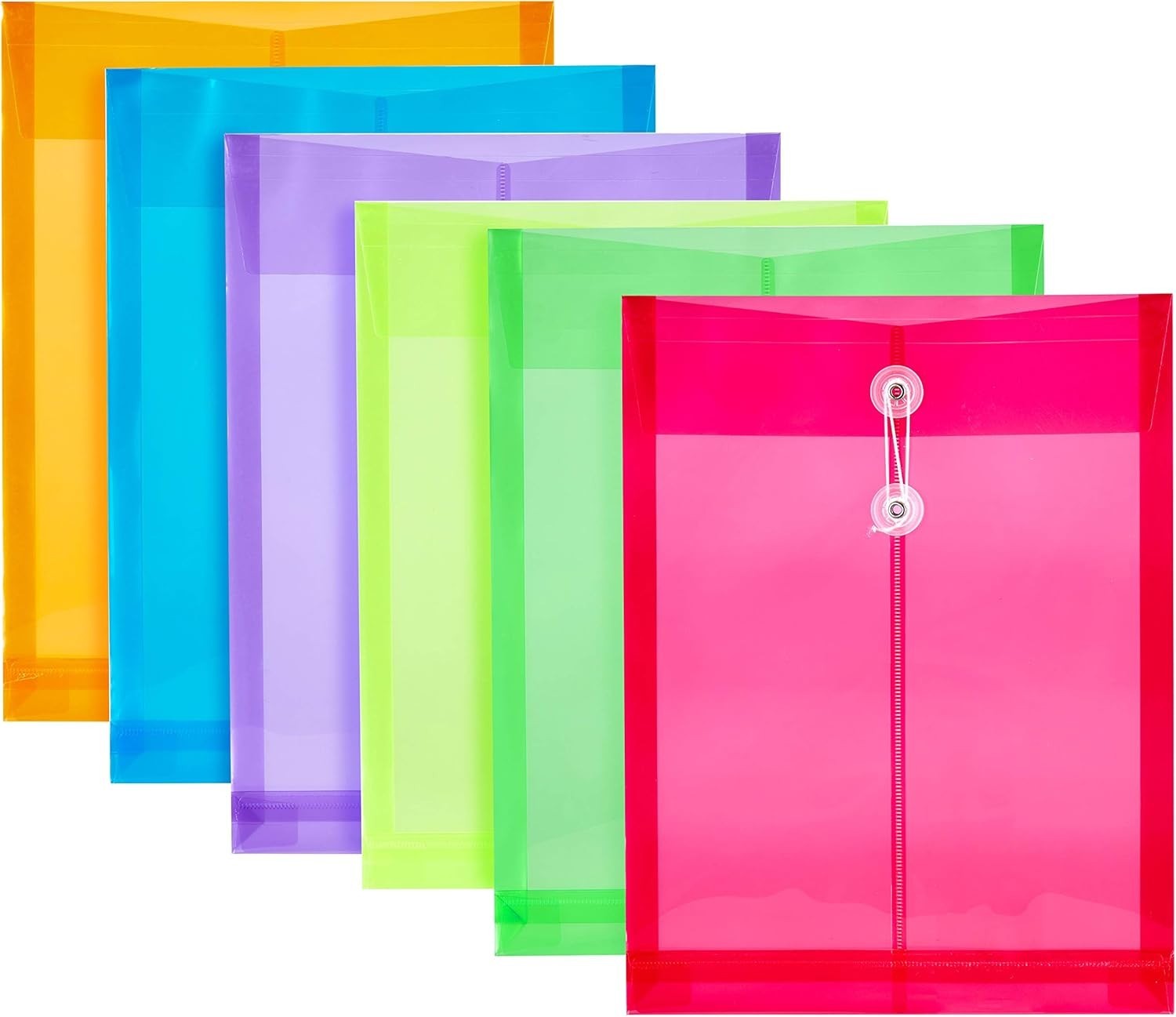6 Pack Expandable Plastic Document Envelopes Button Tie A4 Letter Folder