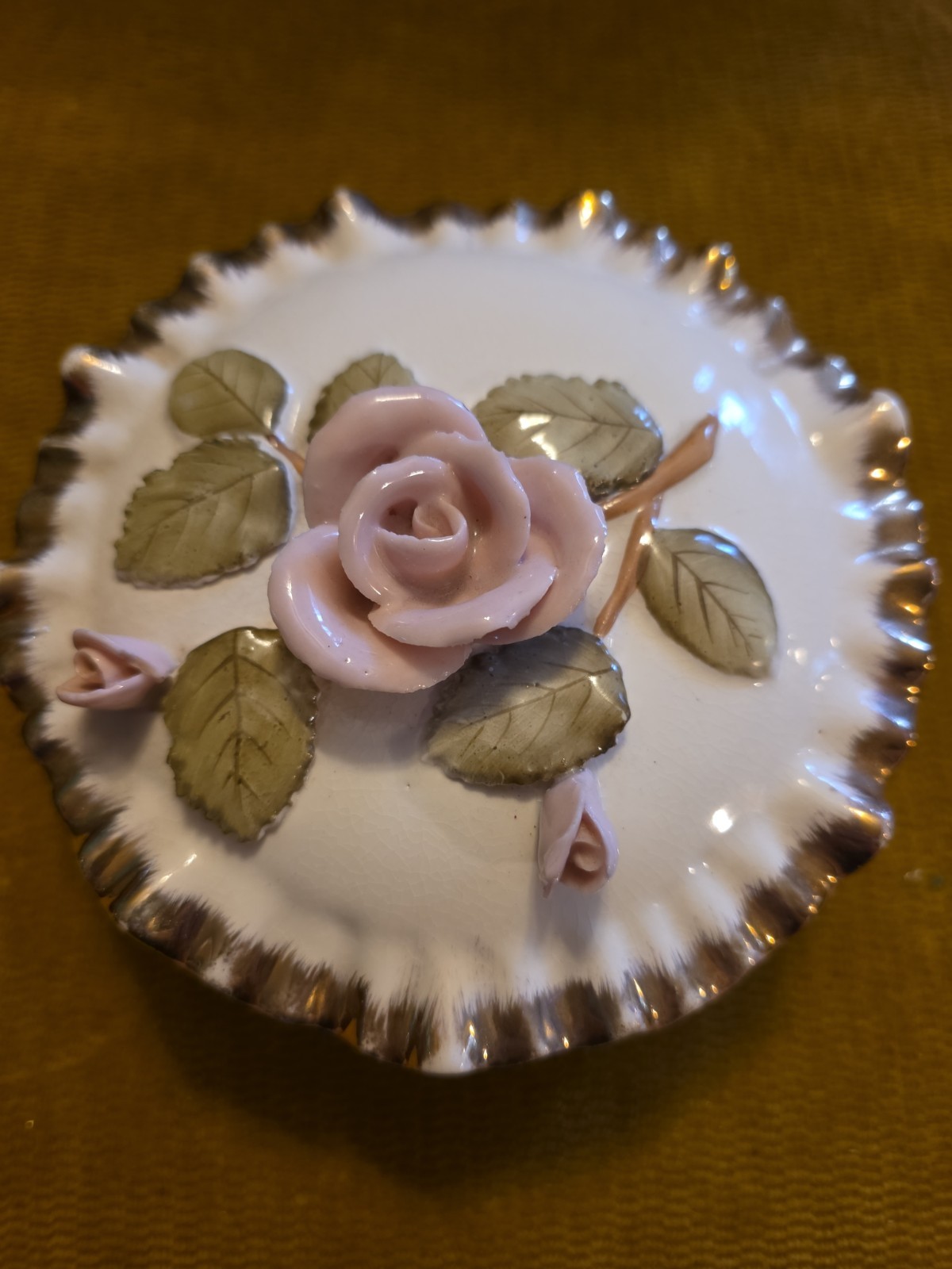 Colport Trinket Box with Rose Motif Made In Japan