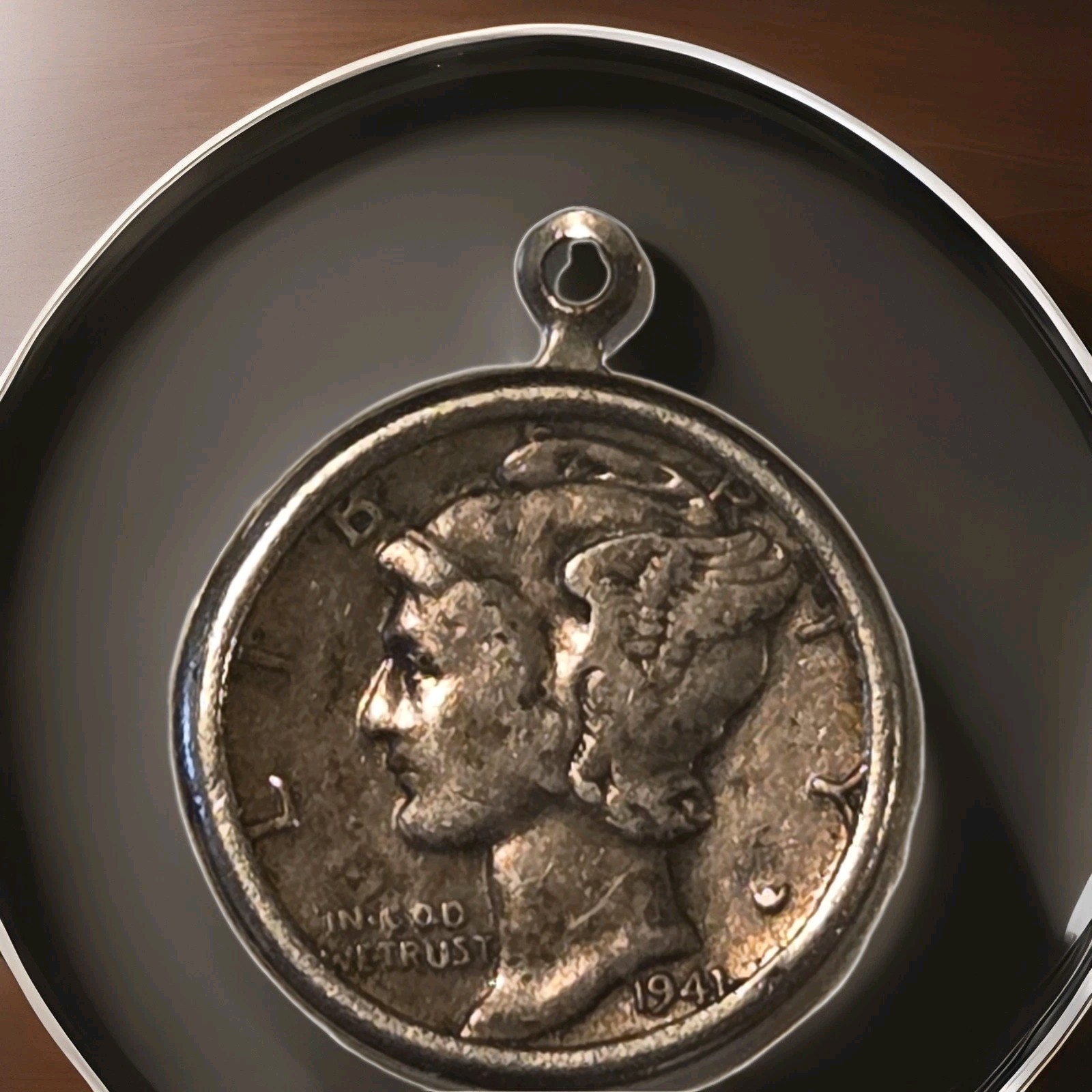 1941 Mercury 90% Silver Dime Bezel Pendant